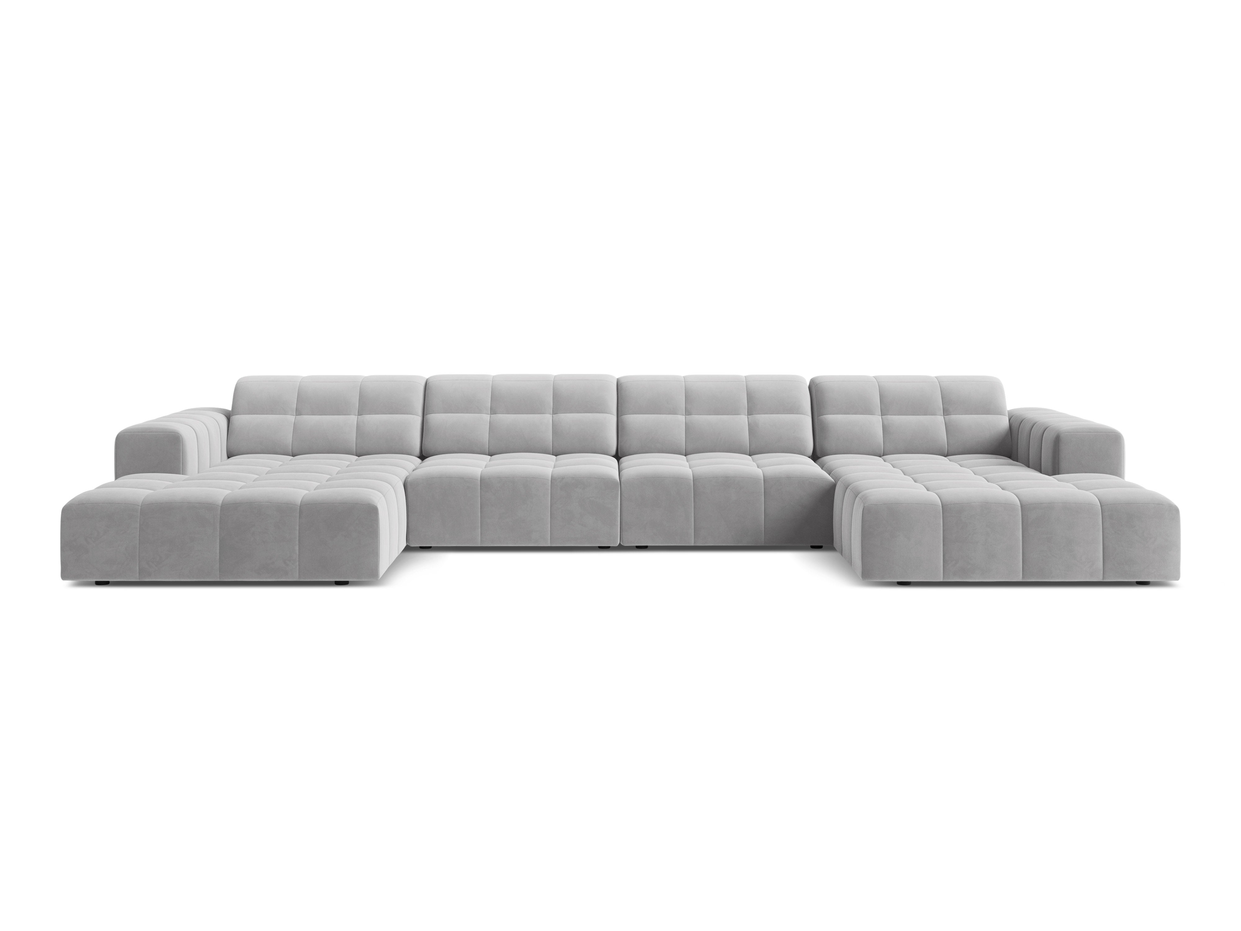 Sofa panoramiczna aksamitna 6-osobowa CHICAGO jasnoszary – Cosmopolitan Design