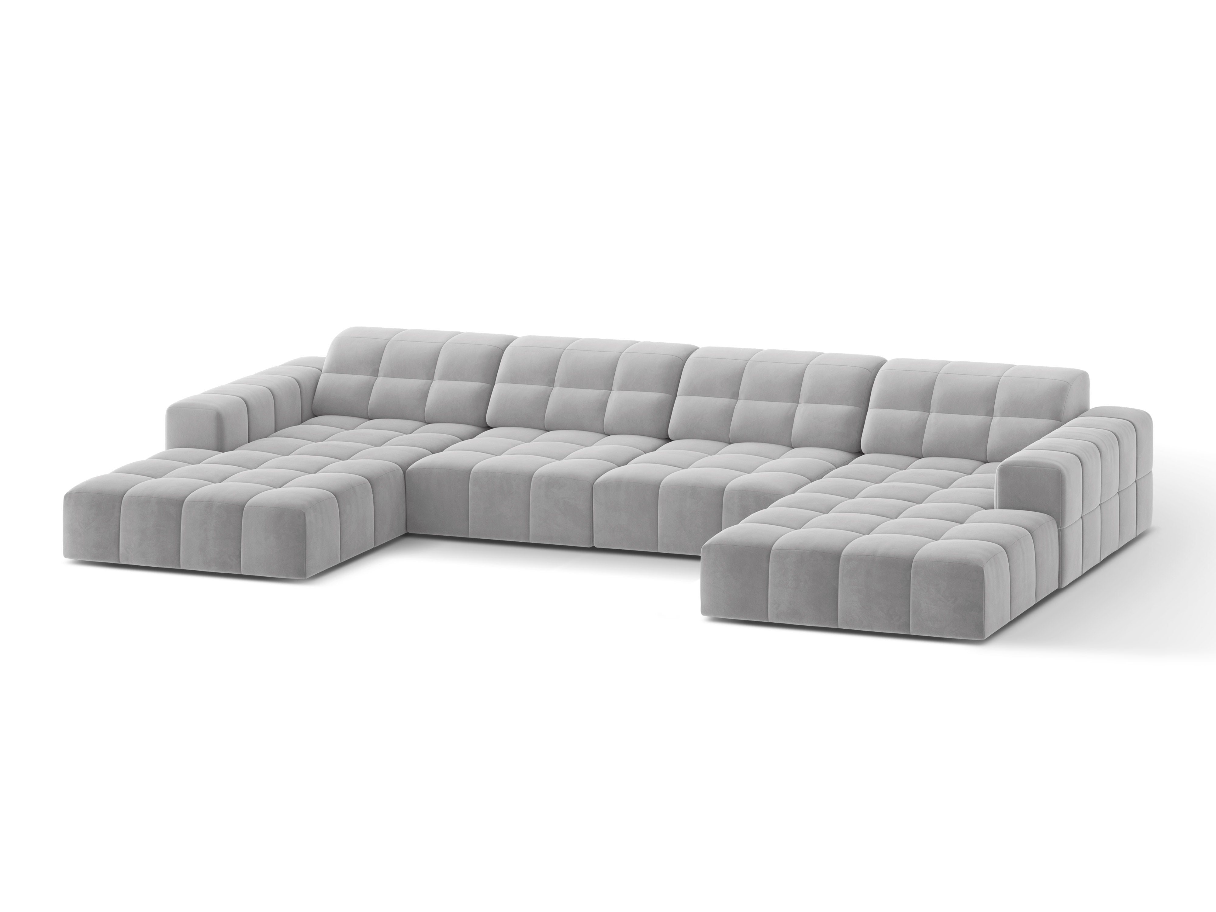 Sofa panoramiczna aksamitna 6-osobowa CHICAGO jasnoszary do salonu