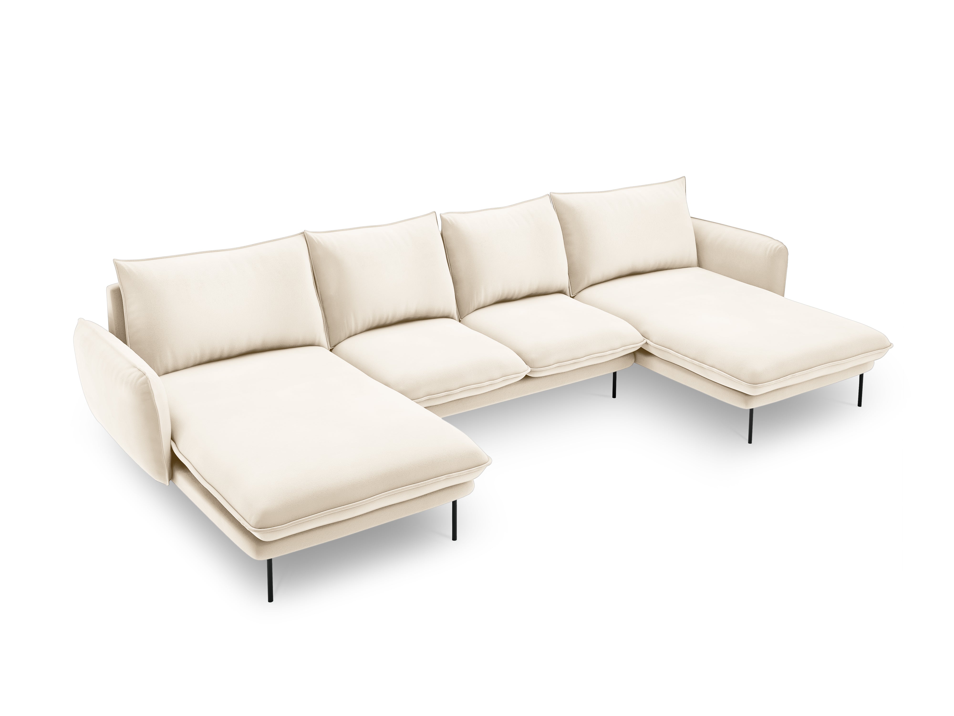 Sofa panoramatická sametová pro 6 osob VIENNA světle béžová s černým podstavcem