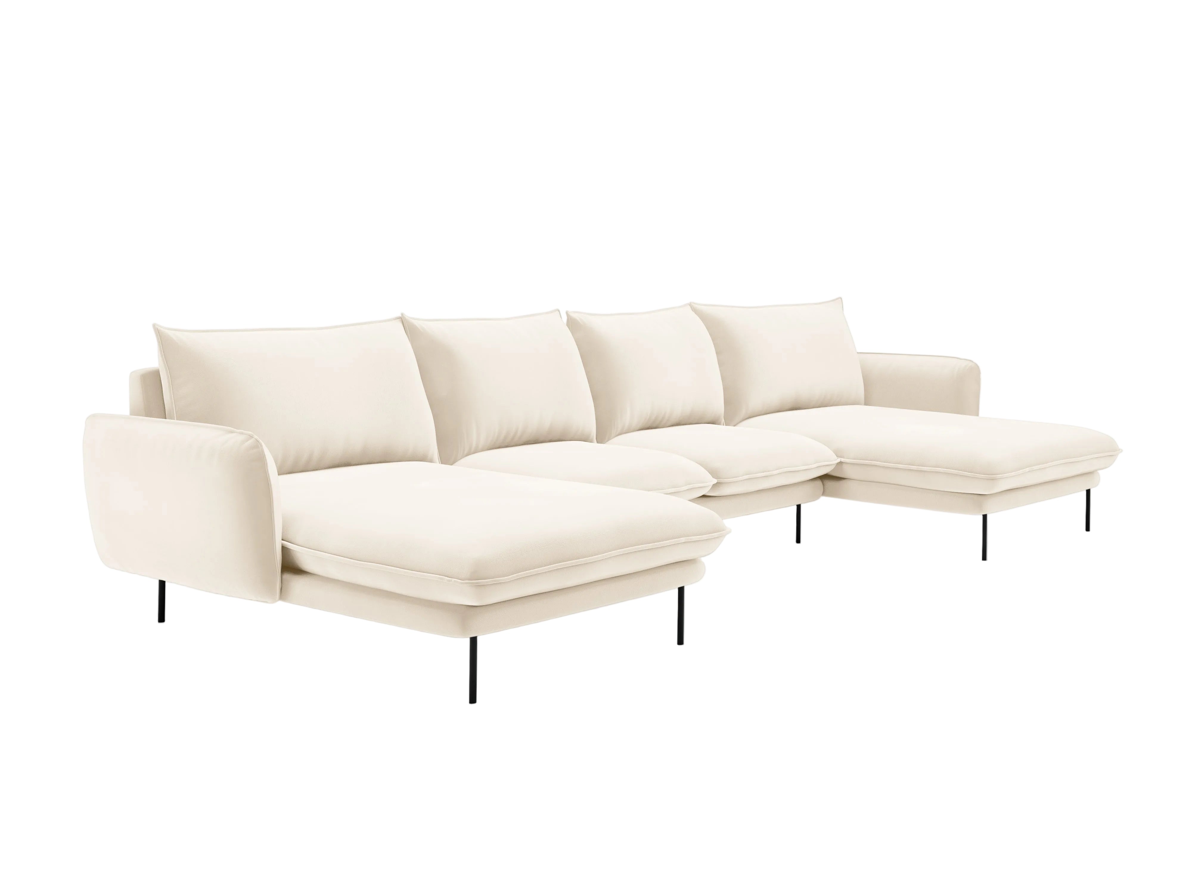 Sofa panoramatická sametová pro 6 osob VIENNA světle béžová s černým podstavcem