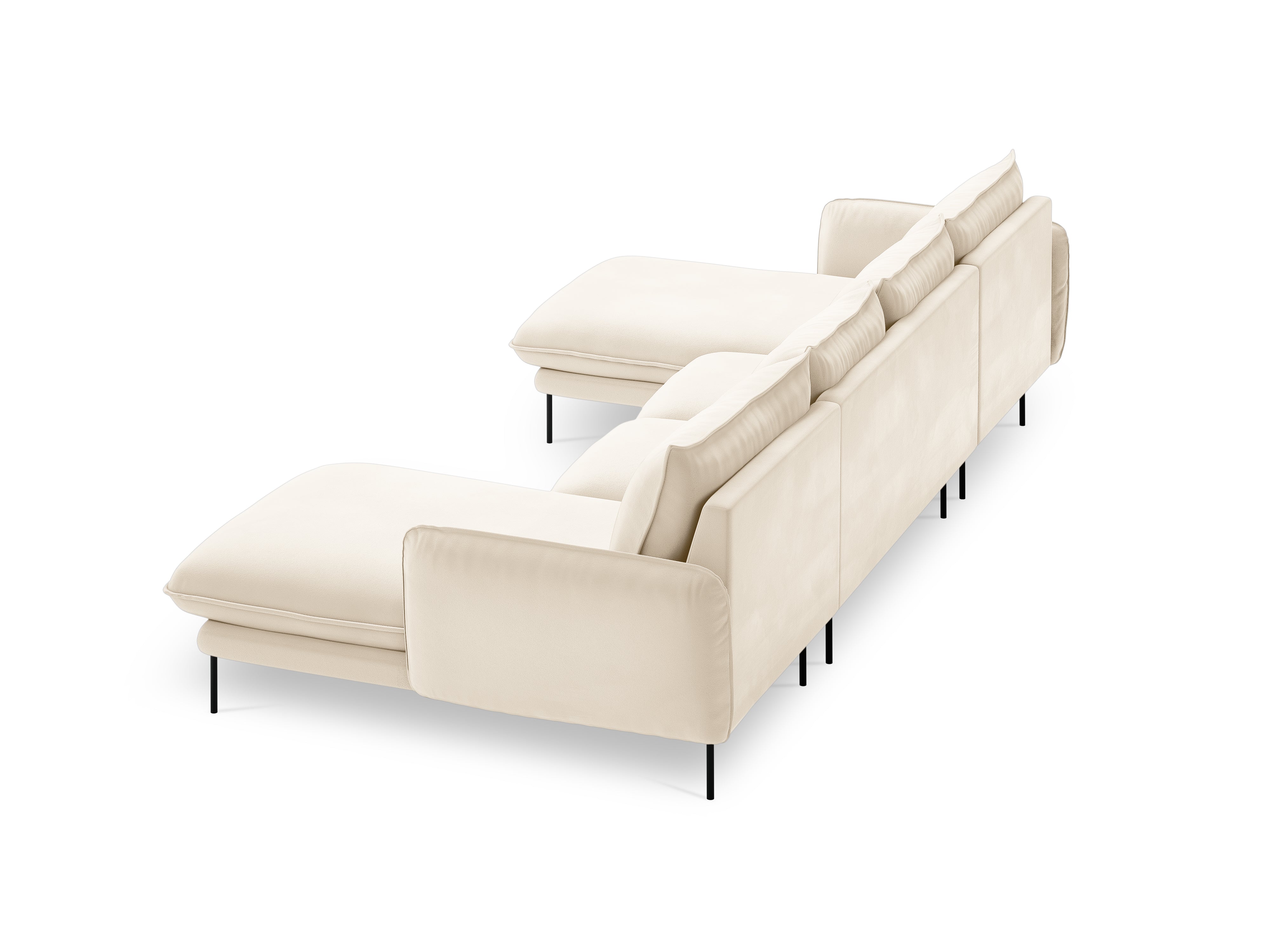 Sofa panoramatická sametová pro 6 osob VIENNA světle béžová s černým podstavcem