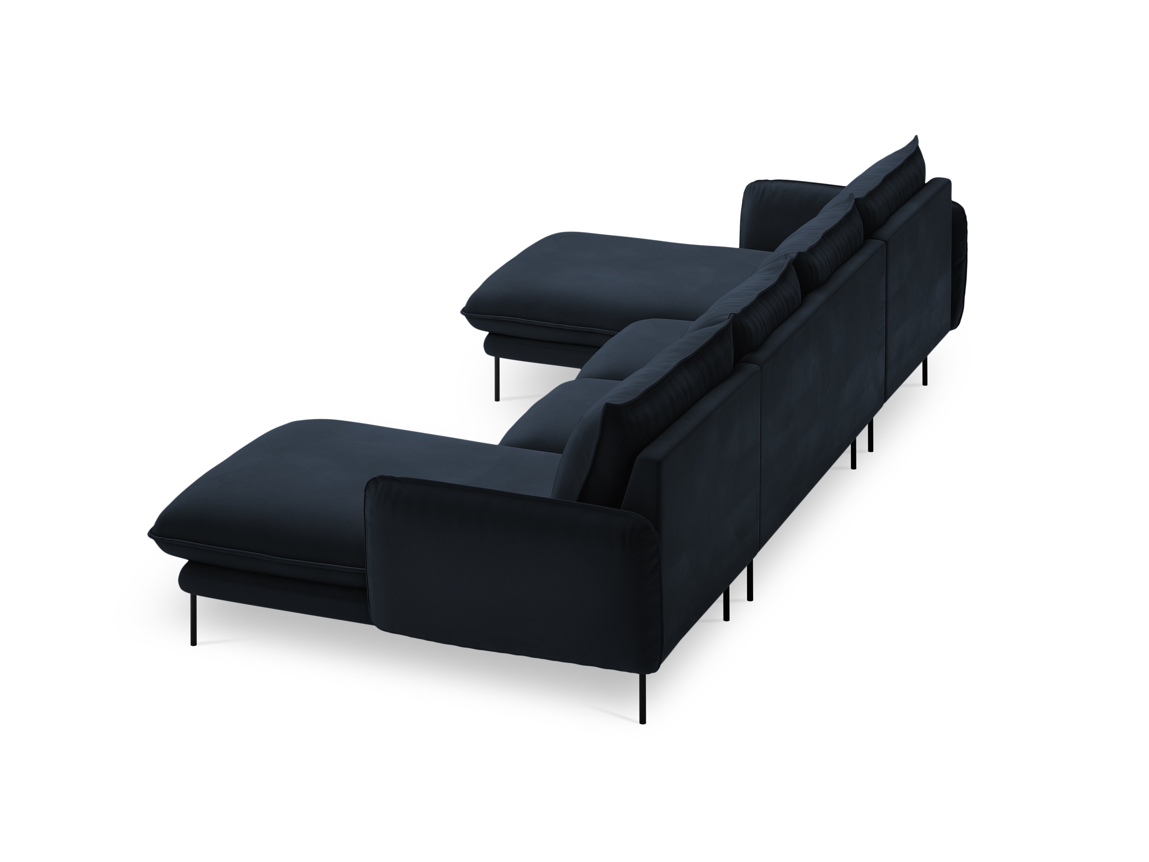 Sofa panoramatická sametová pro 6 osob VIENNA tmavě modrá s černým podstavcem