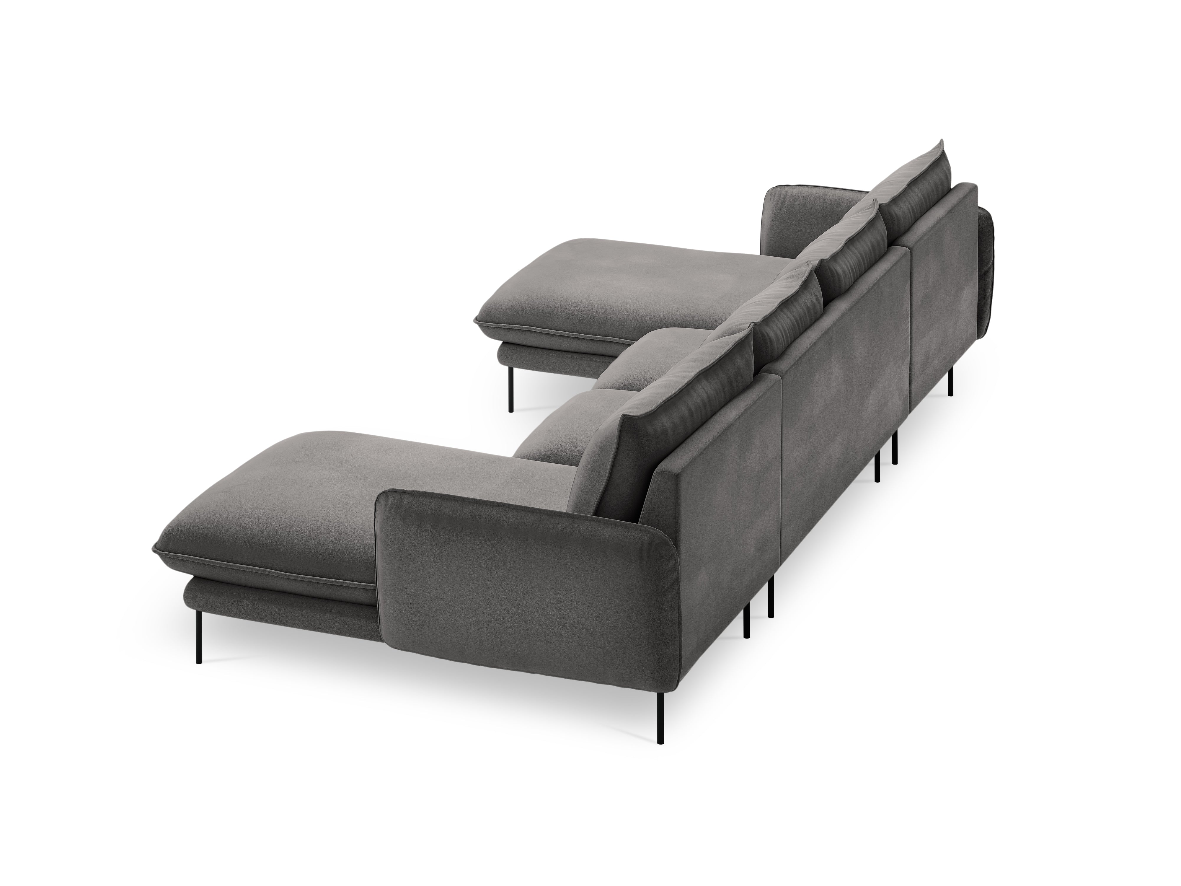 Sofa panoramatická sametová pro 6 osob VIENNA světle šedá s černým podstavcem