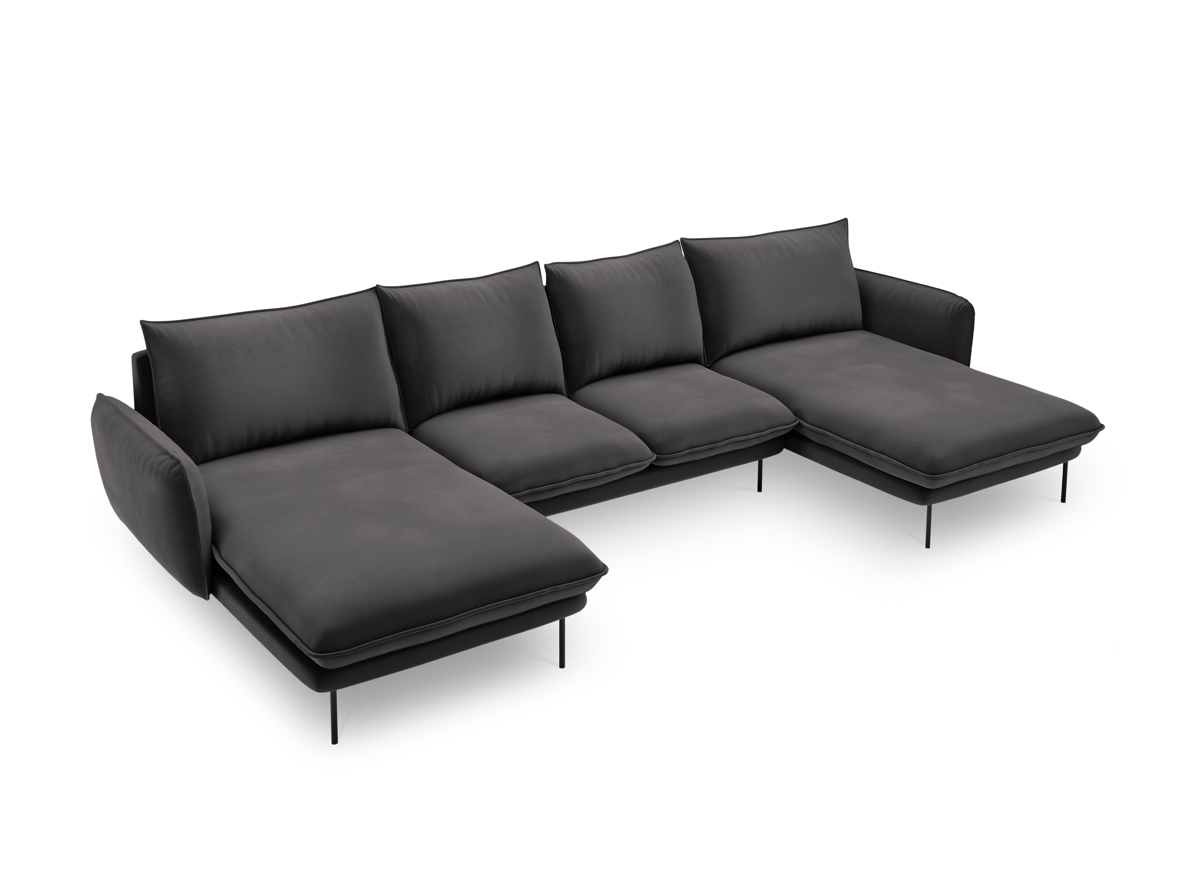 Sofa panoramatická sametová pro 6 osob VIENNA tmavě šedá s černým podstavcem