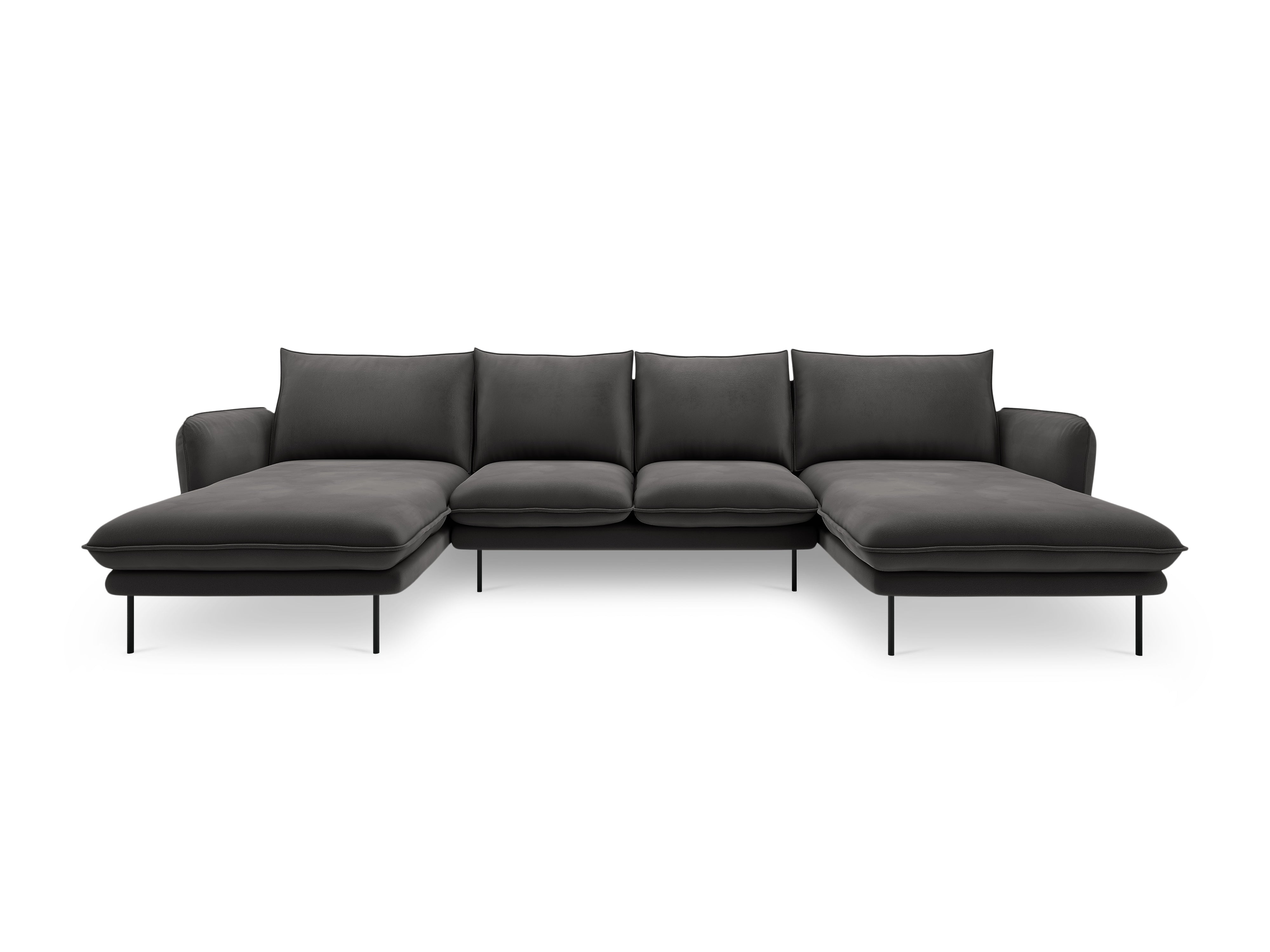 Sofa panoramatická sametová pro 6 osob VIENNA tmavě šedá s černým podstavcem