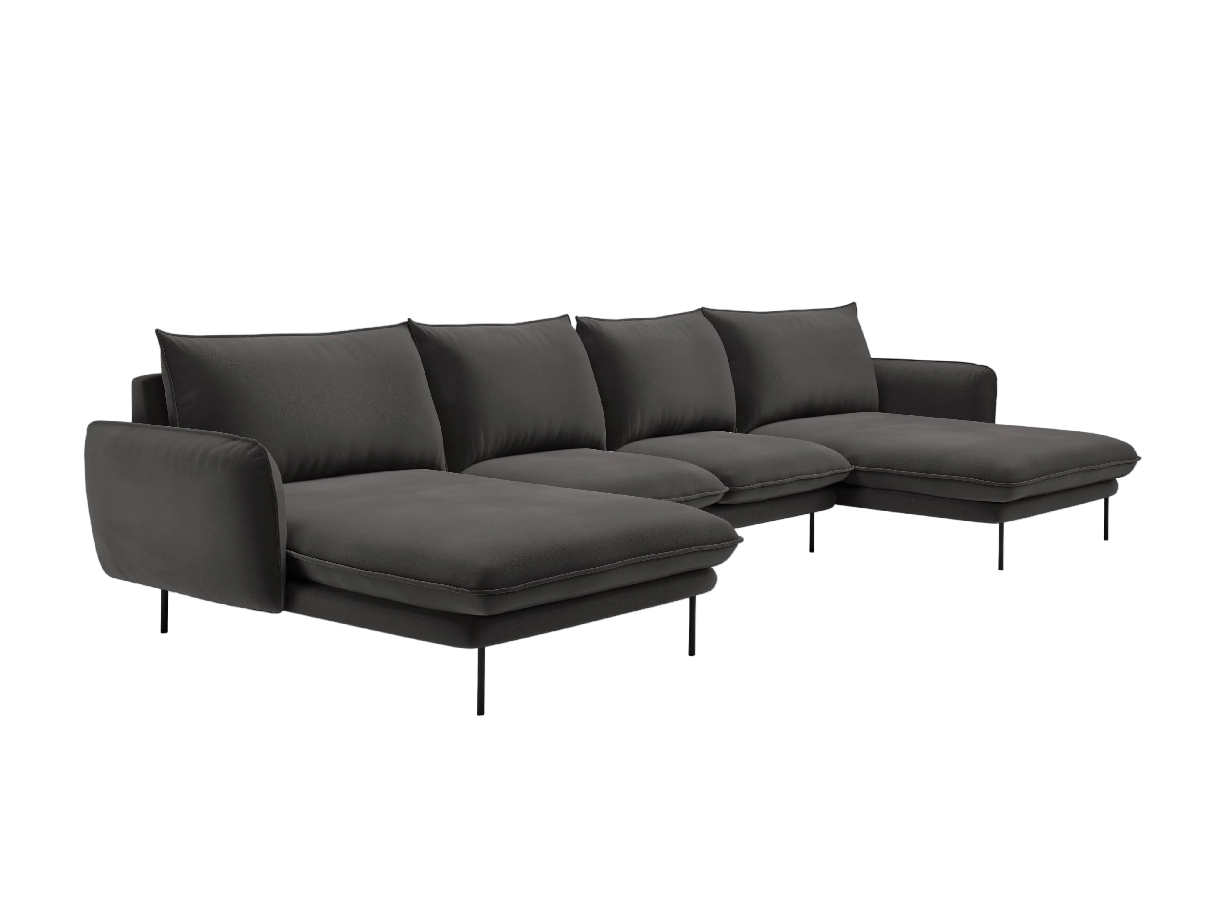 Sofa panoramatická sametová pro 6 osob VIENNA tmavě šedá s černým podstavcem