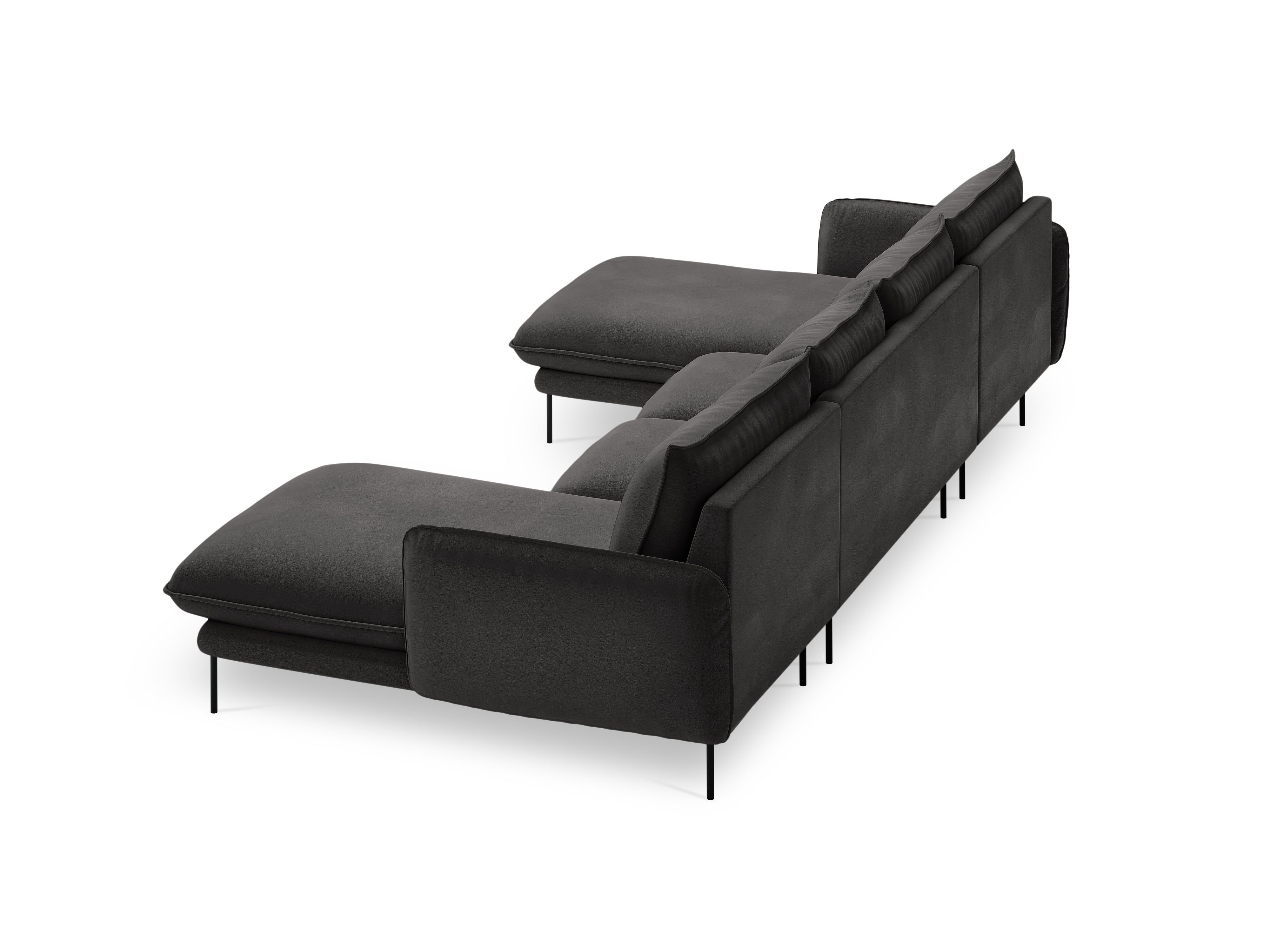 Sofa panoramatická sametová pro 6 osob VIENNA tmavě šedá s černým podstavcem