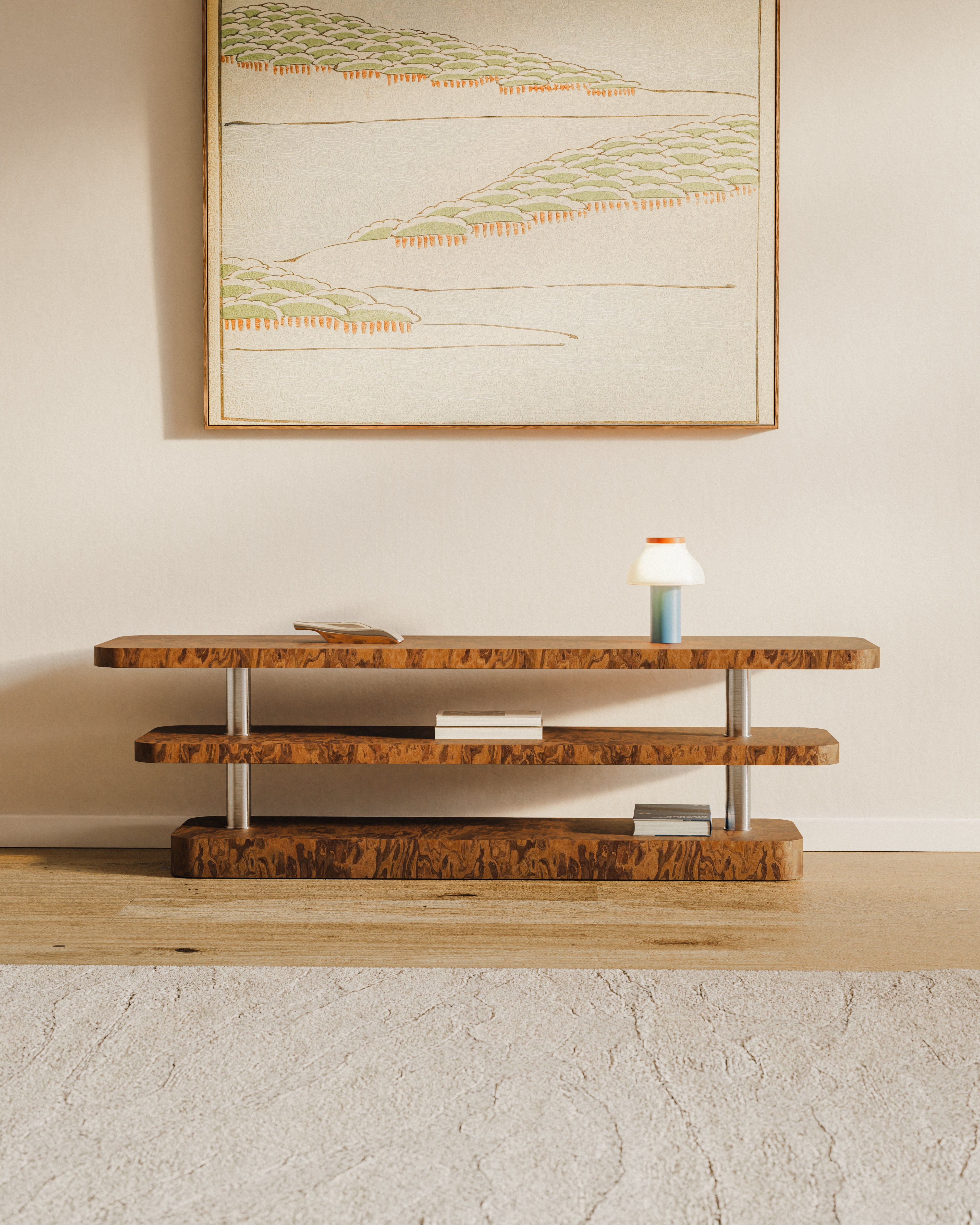 Televizní stolek REL dýha California Burl se ocelovými prvky