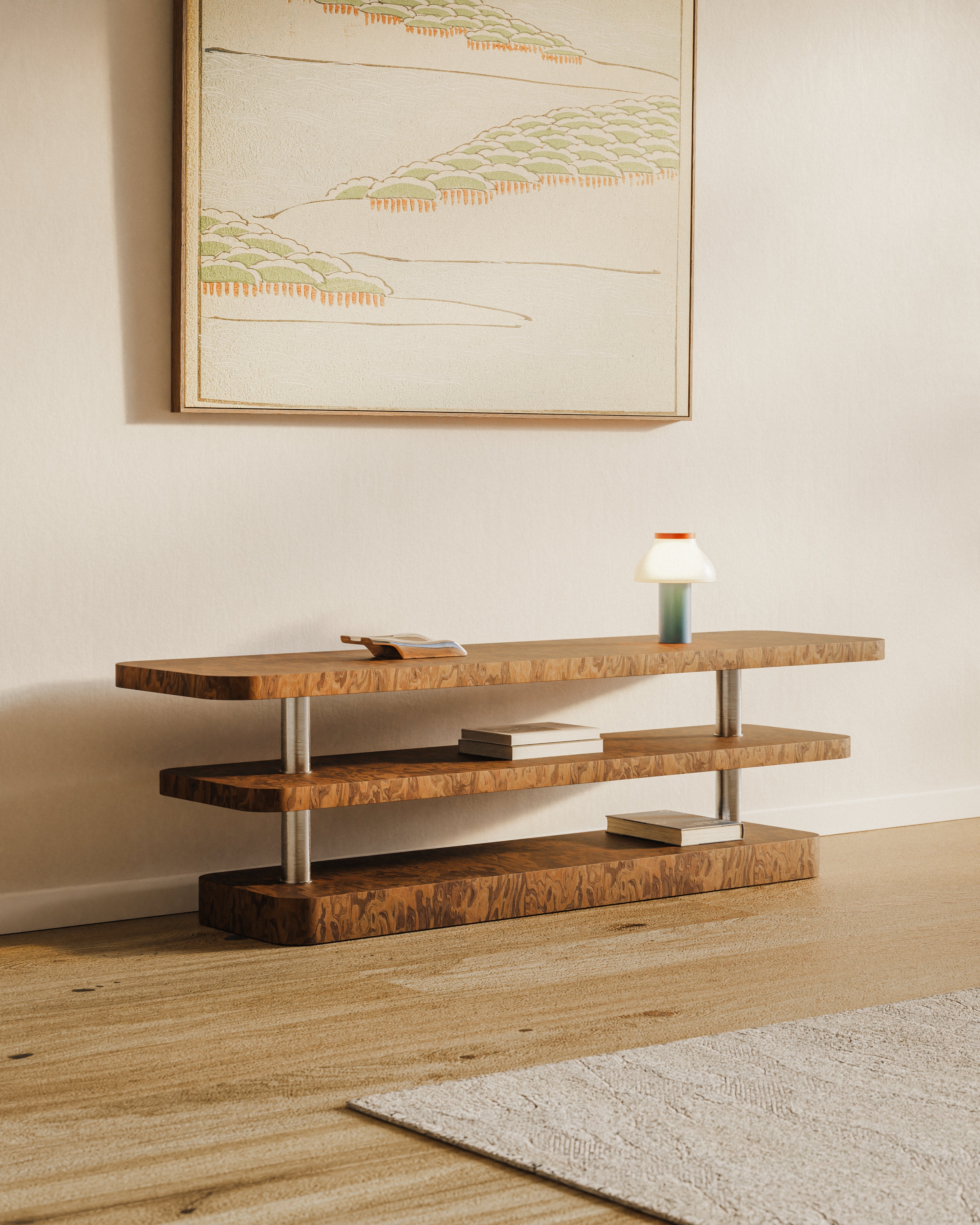 Televizní stolek REL dýha California Burl se ocelovými prvky