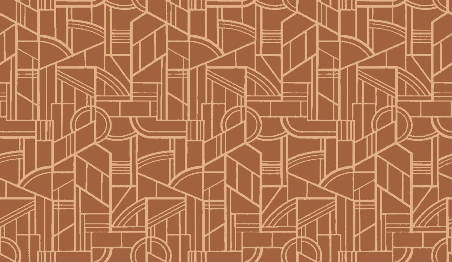 Metallic textile wallpaper with an Art Deco geometric pattern REIMS - TERRE DE SIENNE terracotta with gold