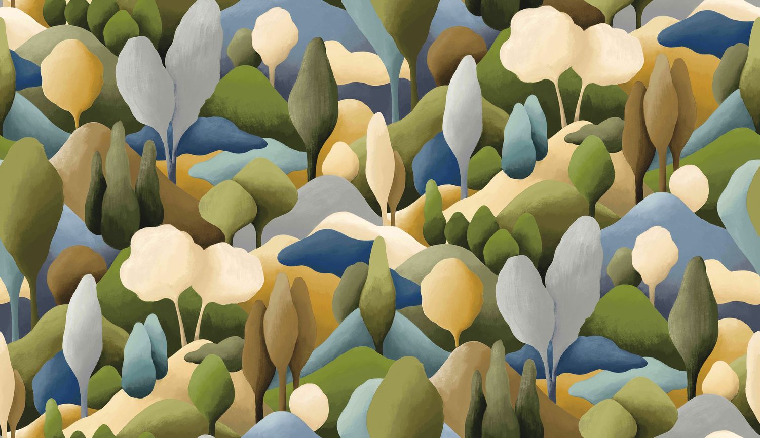 Textilní tapeta s rostlinným motivem ORÉE - KAKI/OCRE khaki s béžovou