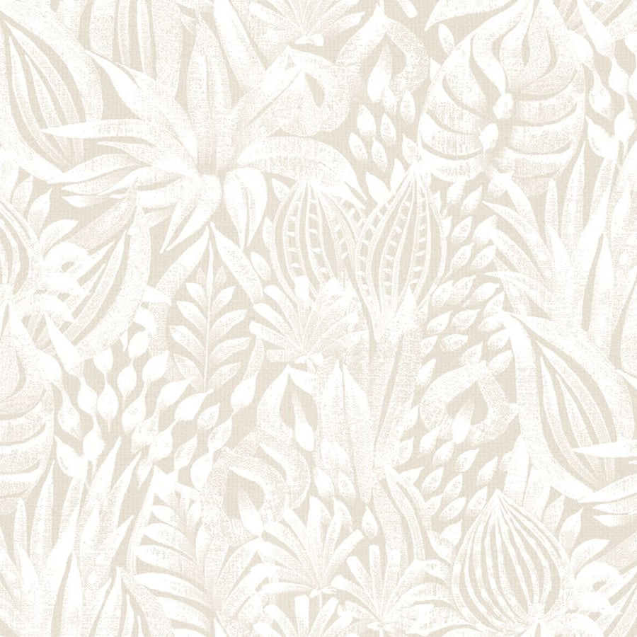 Textile wallpaper with a floral and leaf pattern FOLIAGE - BLANC cream