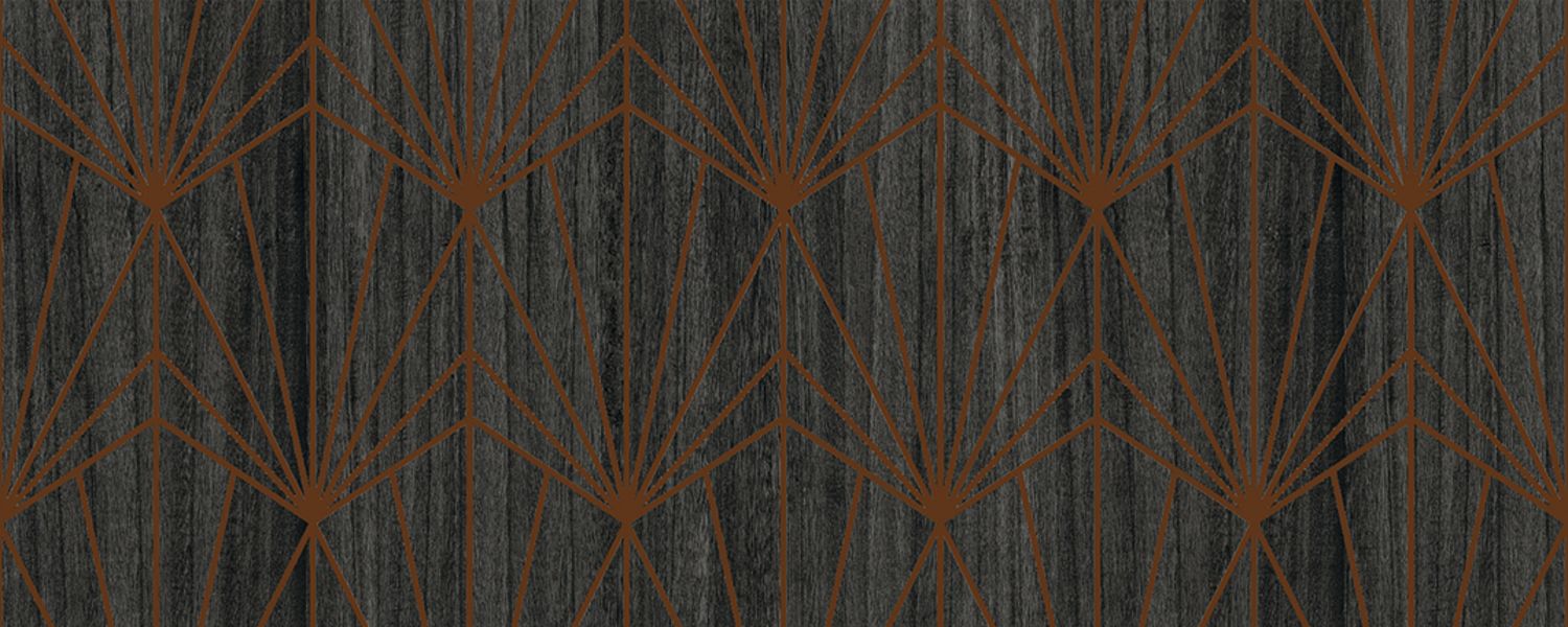 Tapeta z dýhou s geometrickým vzorem art deco MYTHIQUE - CARBONE BRONZE tmavě hnědá
