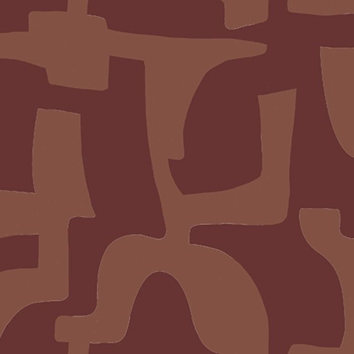 Embroidered wallpaper with geometric pattern SONATE - ROUGE SIENNE BRULÉE red-brown
