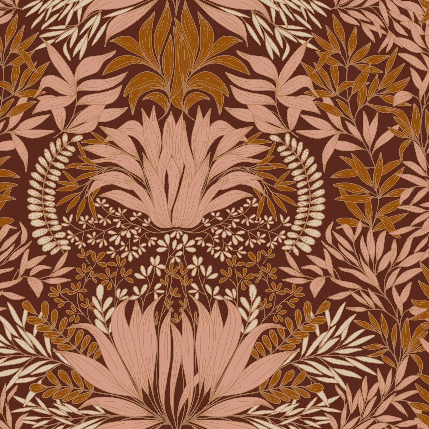 Tapeta s rostlinným motivem CHARDON - COGNAC/NUDE koniakově hnědá s béžovou