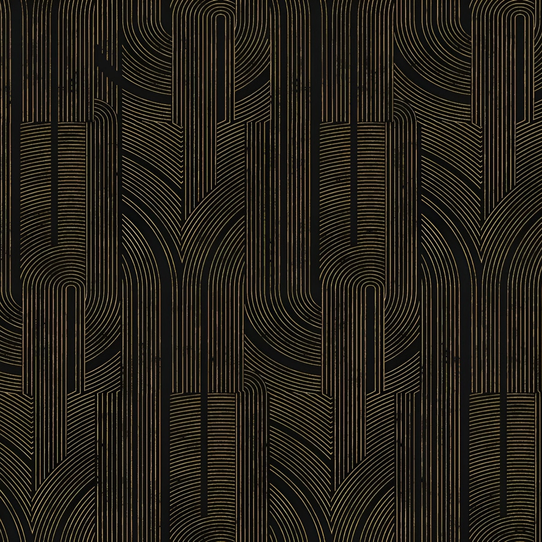 Metalická tapeta s geometrickým vzorem v pruzích PORTE DORÉE - ČERNÁ/ZLATÁ