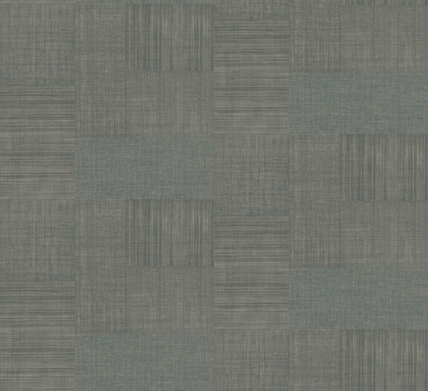 Tapeta strukturovaná geometrická patchwork napodobující tkaninu MESTIZO - PIERRE BLEUE šedobluďá.