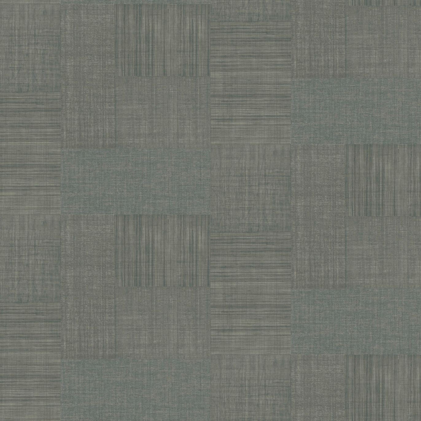 Tapeta strukturovaná geometrická patchwork napodobující tkaninu MESTIZO - PIERRE BLEUE šedobluďá.