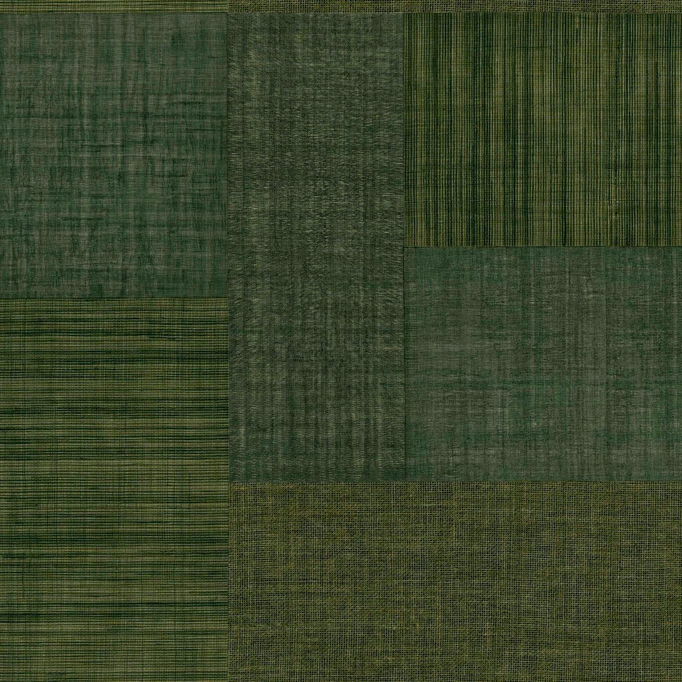 Tapeta strukturovaná geometrická patchwork napodobující tkaninu MESTIZO - VERT FORÊT lesní zelená