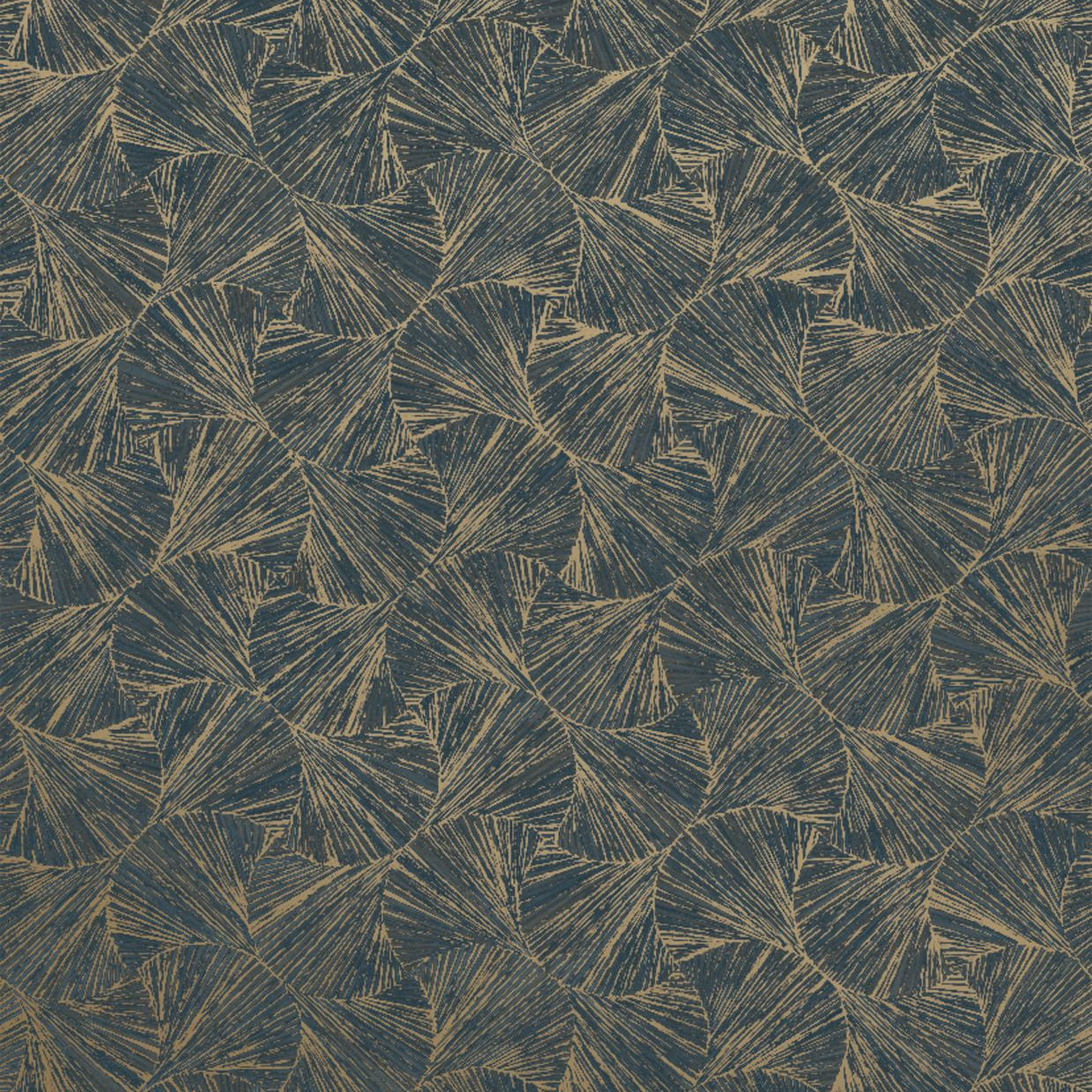 Tapeta strukturovaná metalická s rostlinným motivem listů SONGKET - ORAGE/DORÉ modrá se zlatou