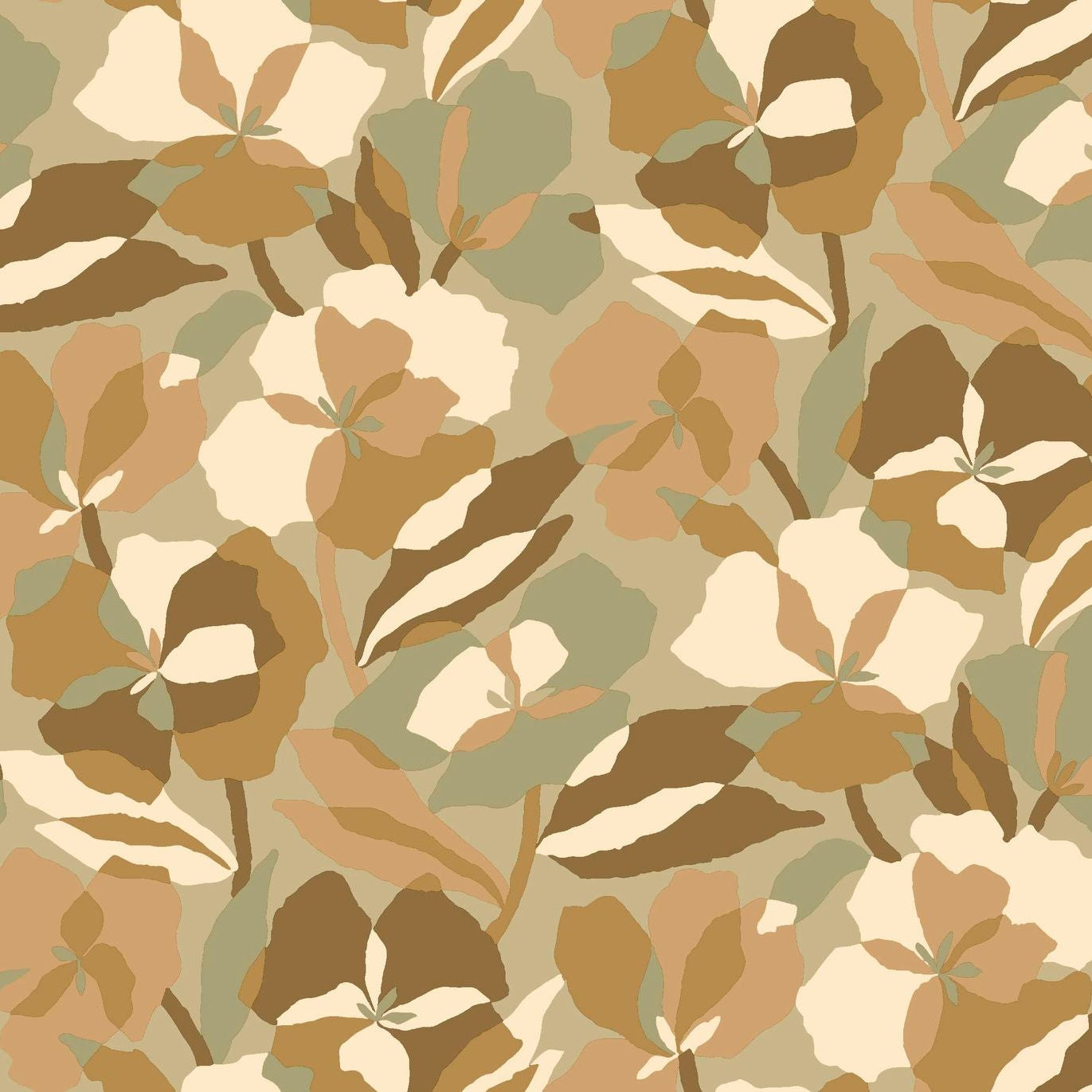 Tapeta s rostlinným motivem květin AMARYLLIS - NUDE/LICHEN pastelově zelená s béžovou