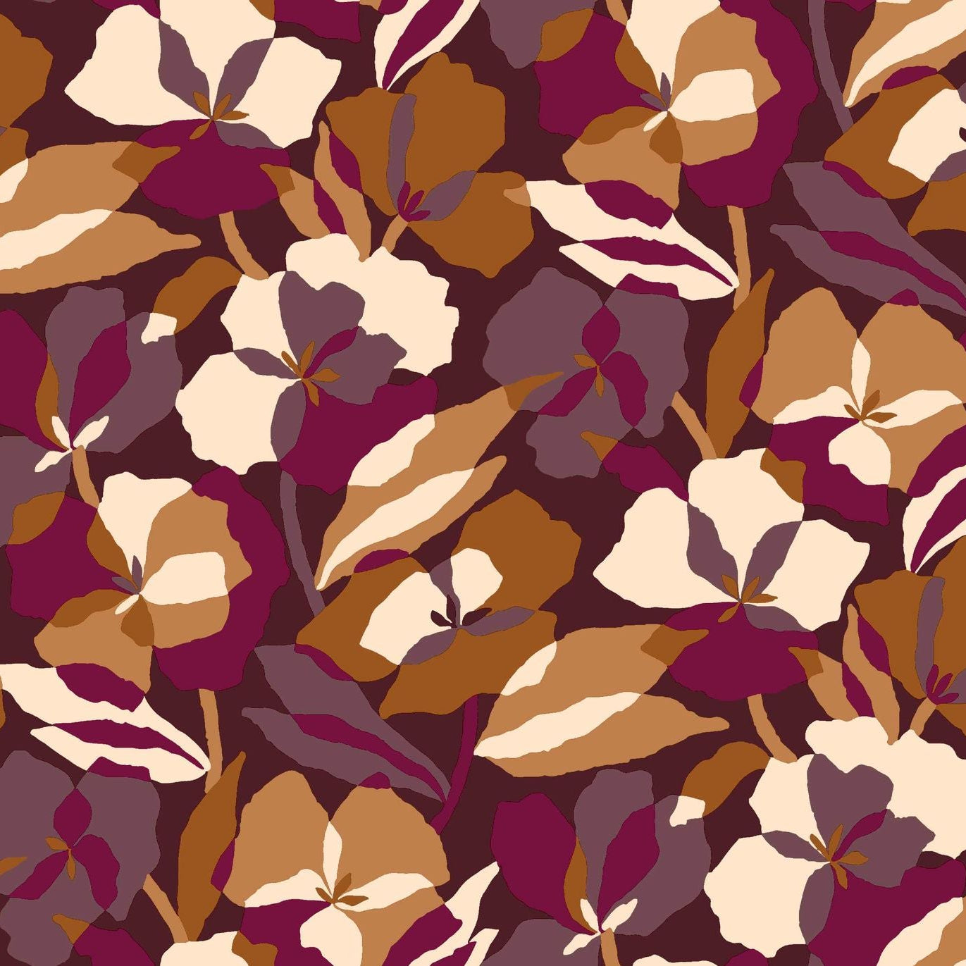 Amaryllis Floral Pattern Wallpaper - Purple/Amber in Purple and Beige