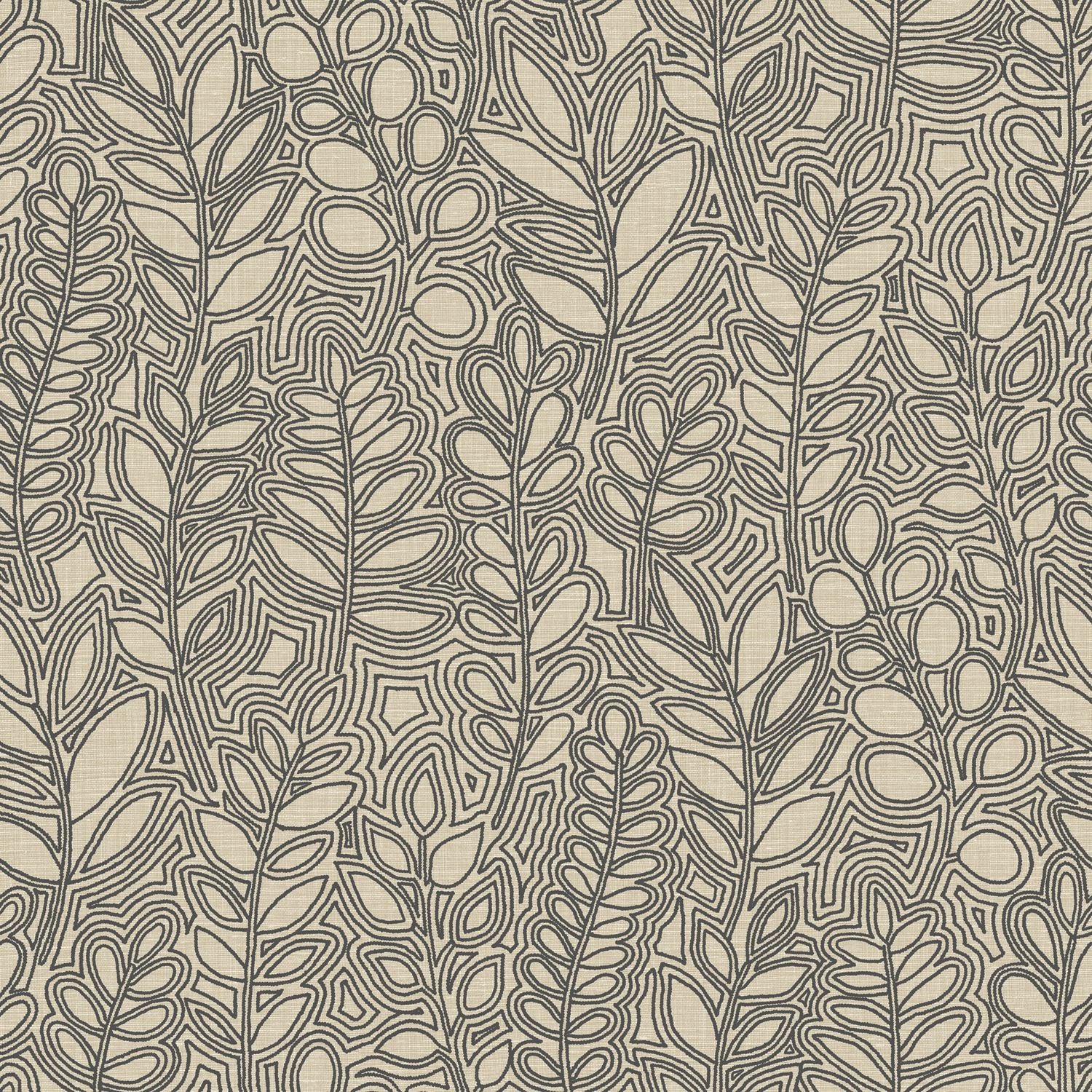 Tapeta s rostlinným motivem listů napodobující výšivku ASTRAGALE - LATTE kávově hnědá