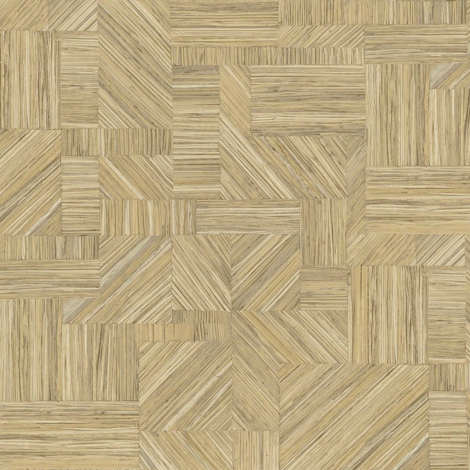 Strukturovaná geometrická tapeta napodobující slámový patchwork IMBRICATION - PAILLE tmavě béžová
