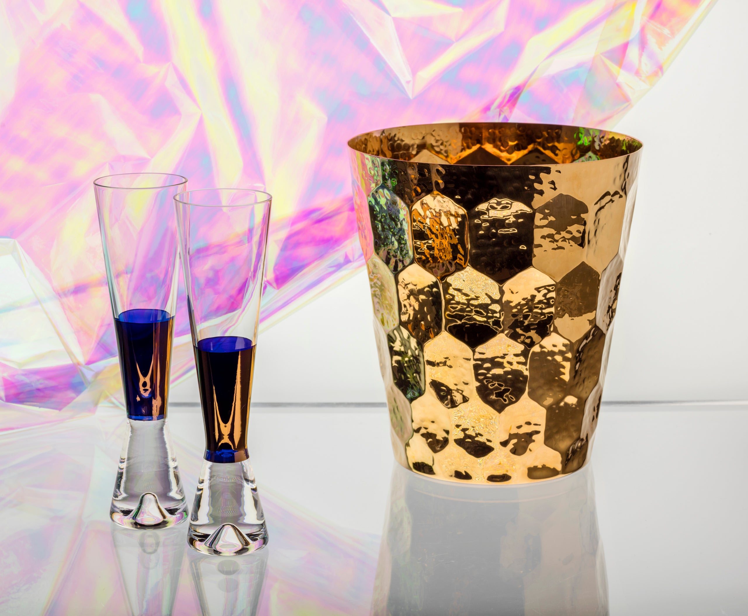 Sada skleněných pohárů na šampaňské TANK měděná