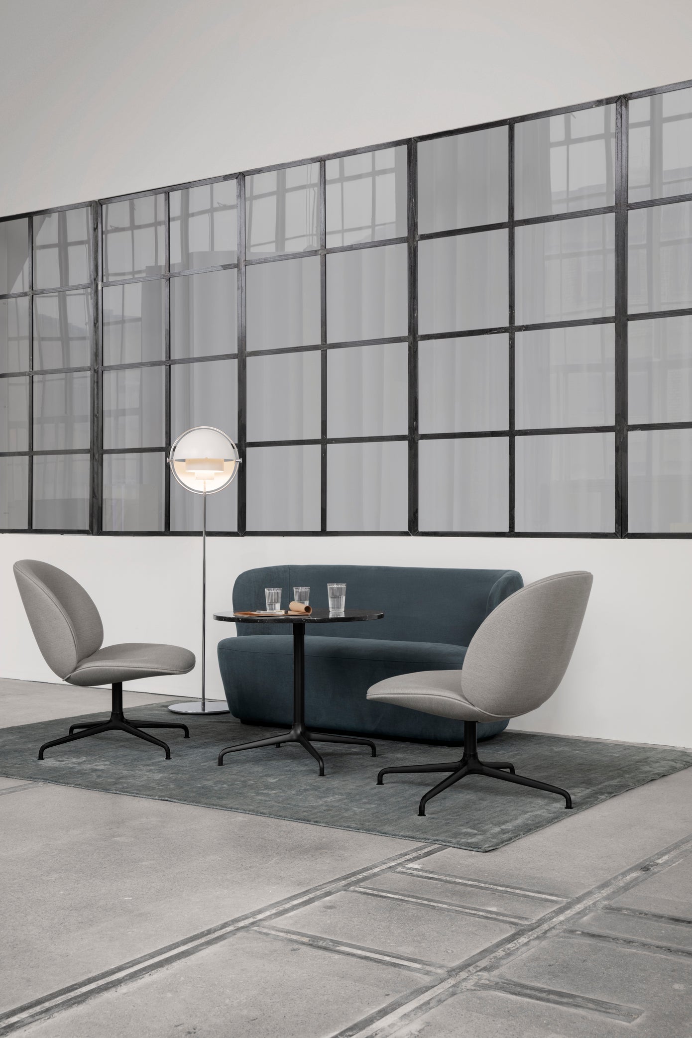 MULTI-LITE floor lamp in white with a chrome base