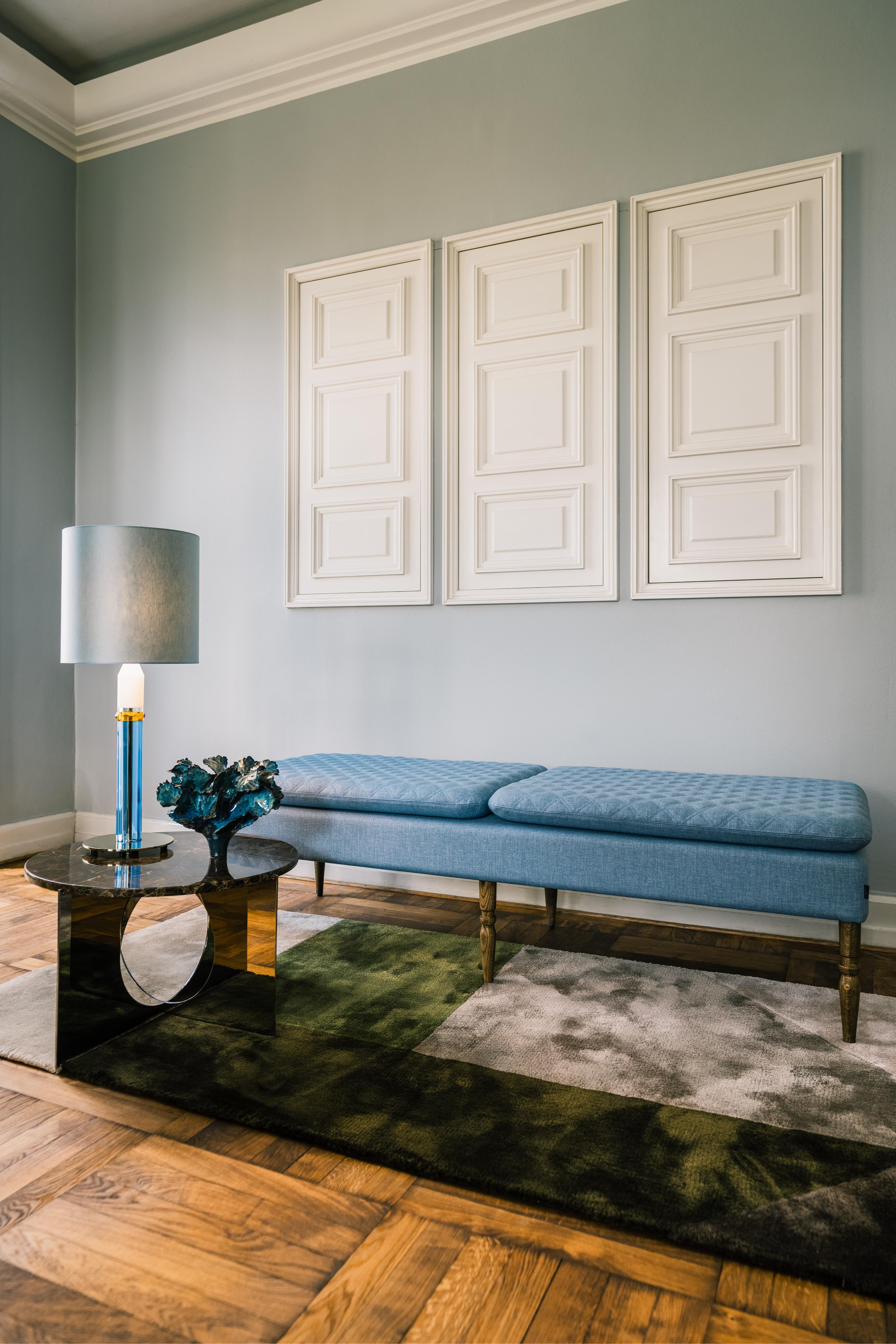 Stolní lampa CARNIVAL Č. 1 modrá s bílou a jantarovou