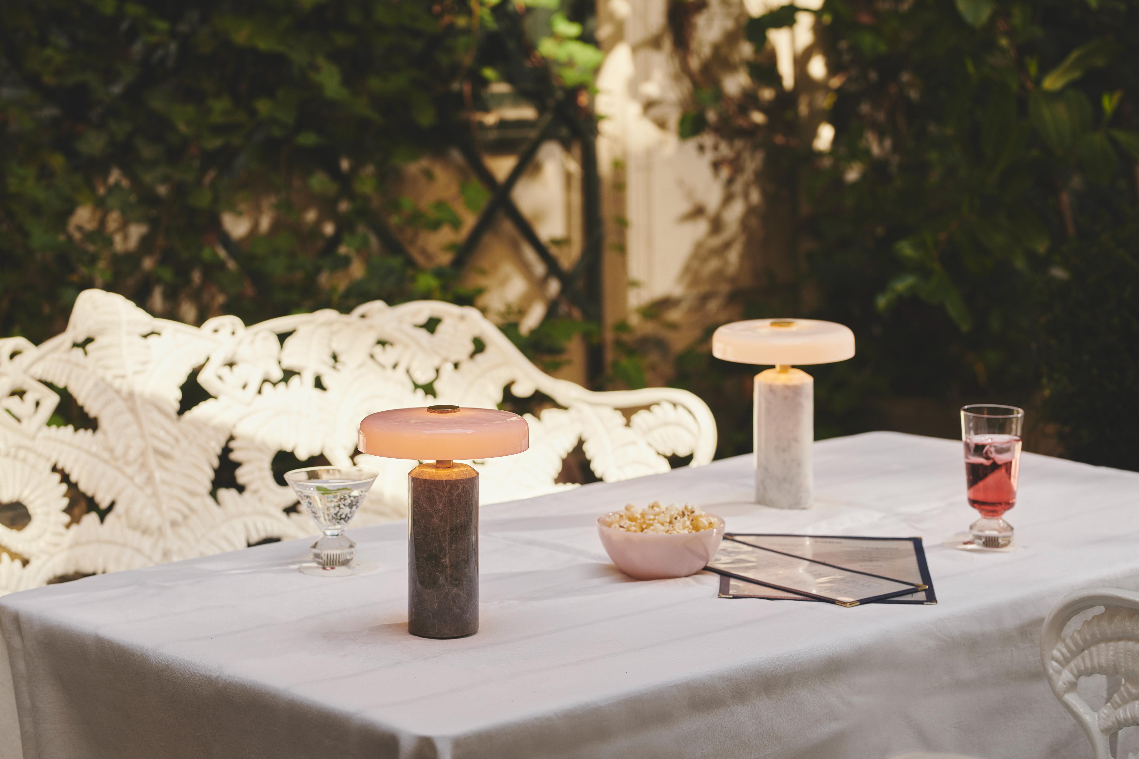 Portable lamp TRIP white marble with milky white glass