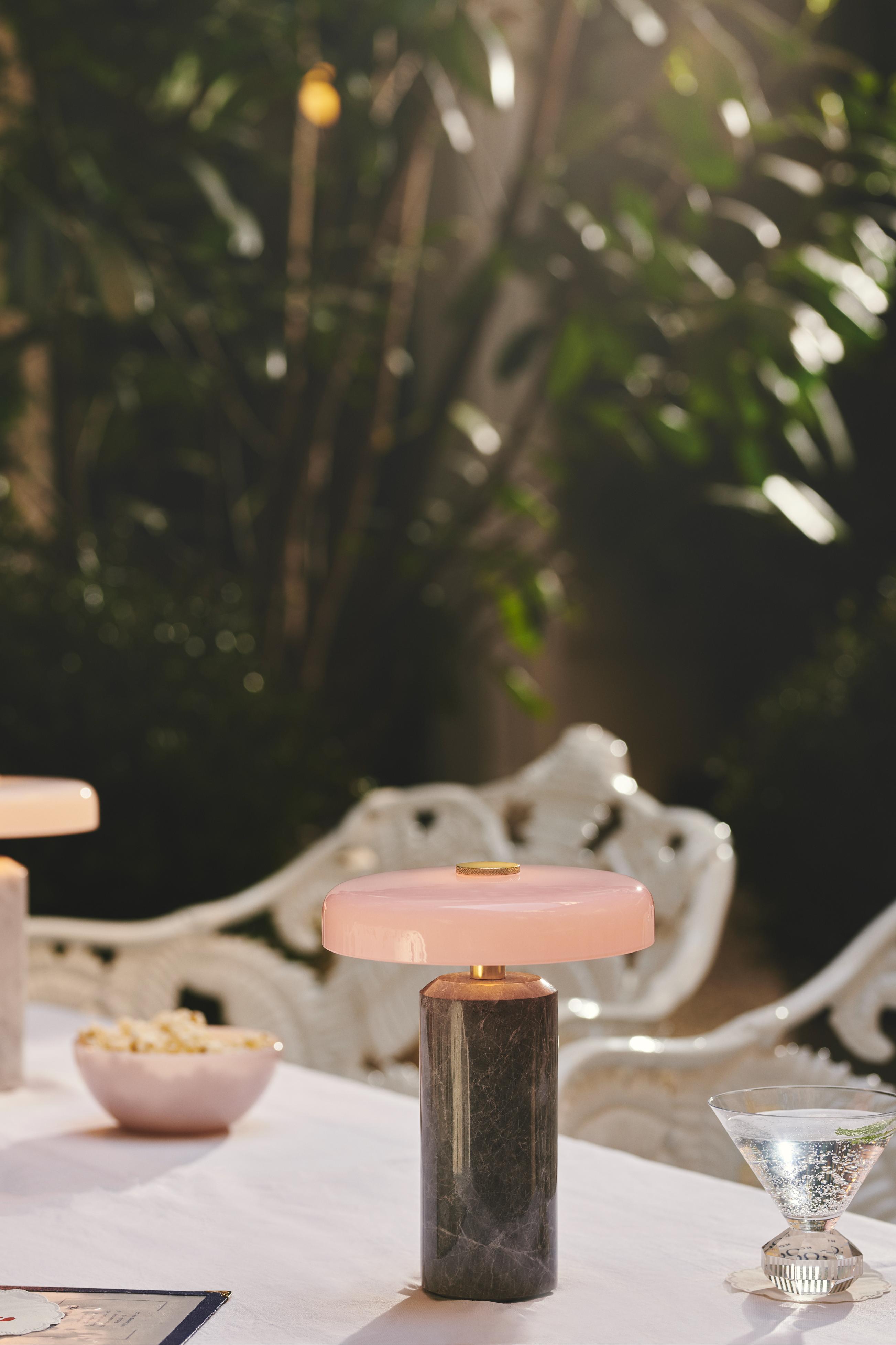 Portable lamp TRIP silver marble with pink glass