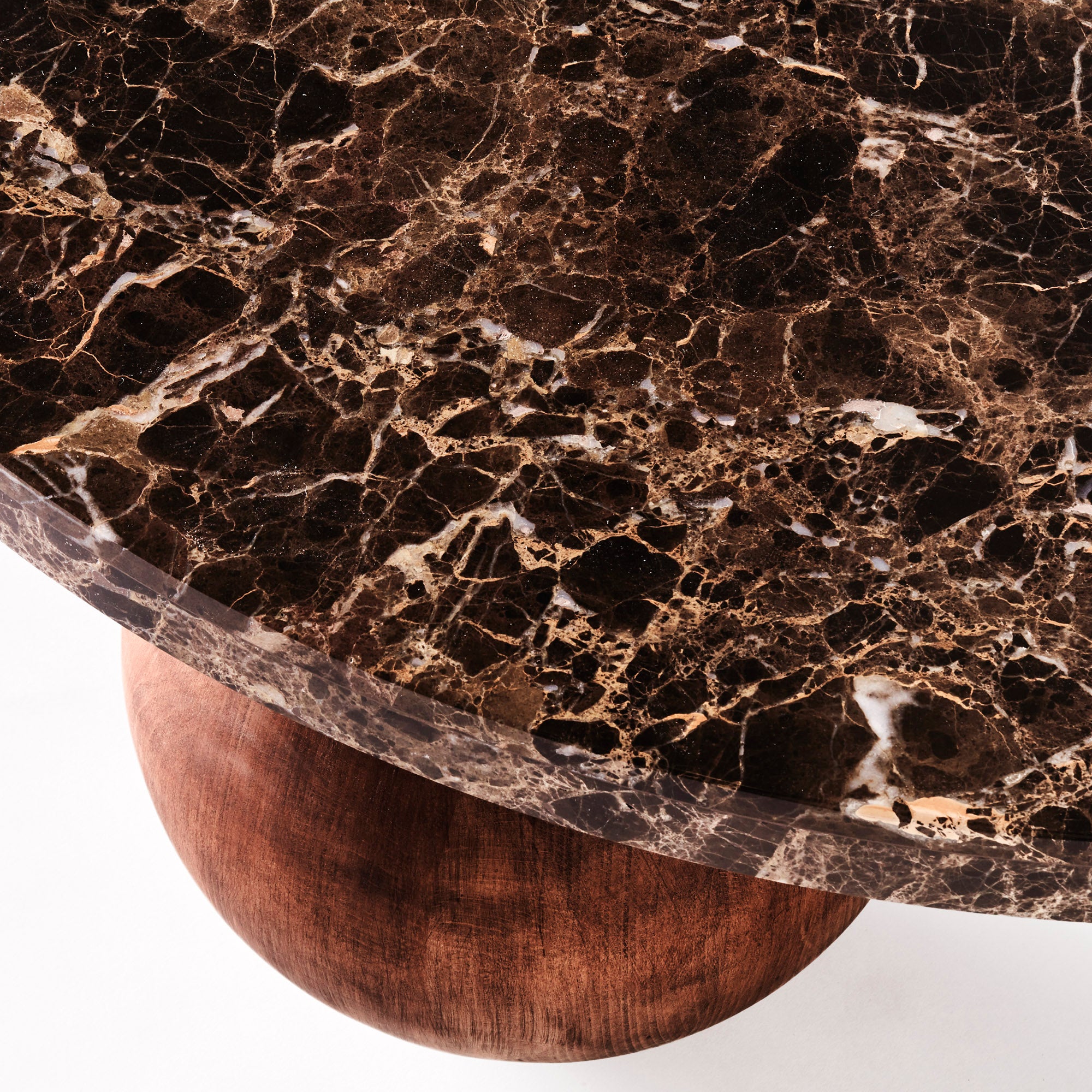 Round coffee table SPHERE Emperador marble with ash base