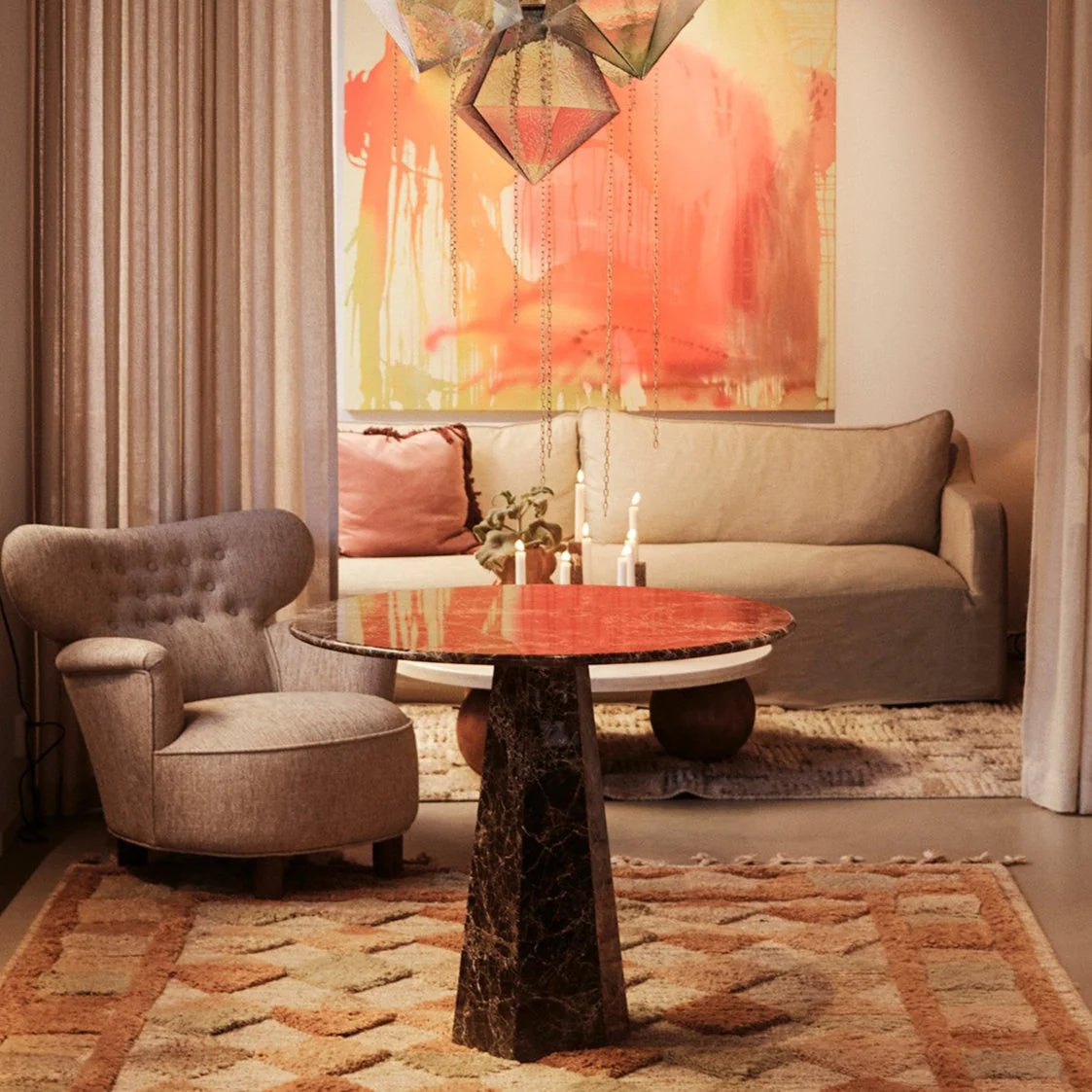 Round HEXAGON Table Emperador Marble