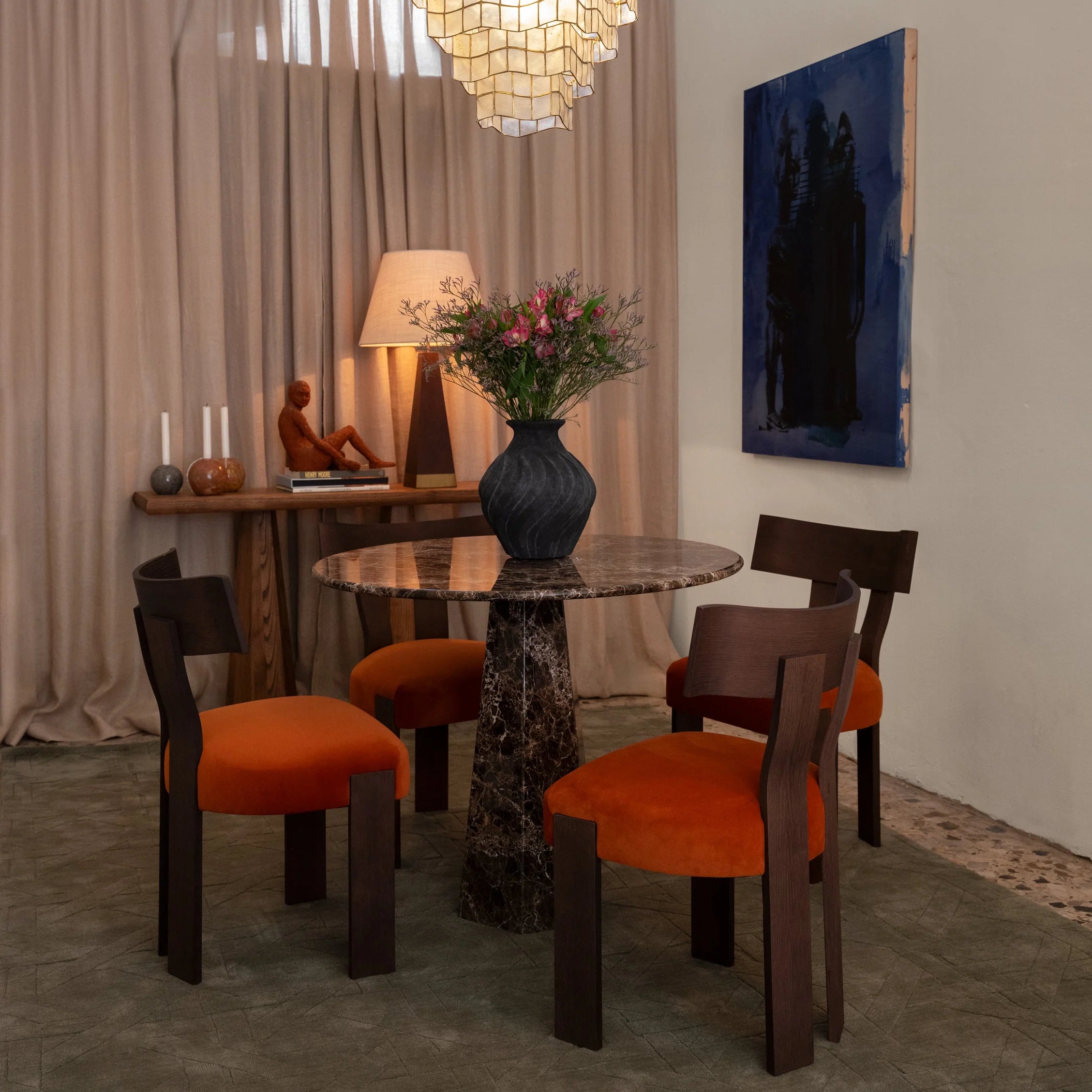 Round HEXAGON Table Emperador Marble