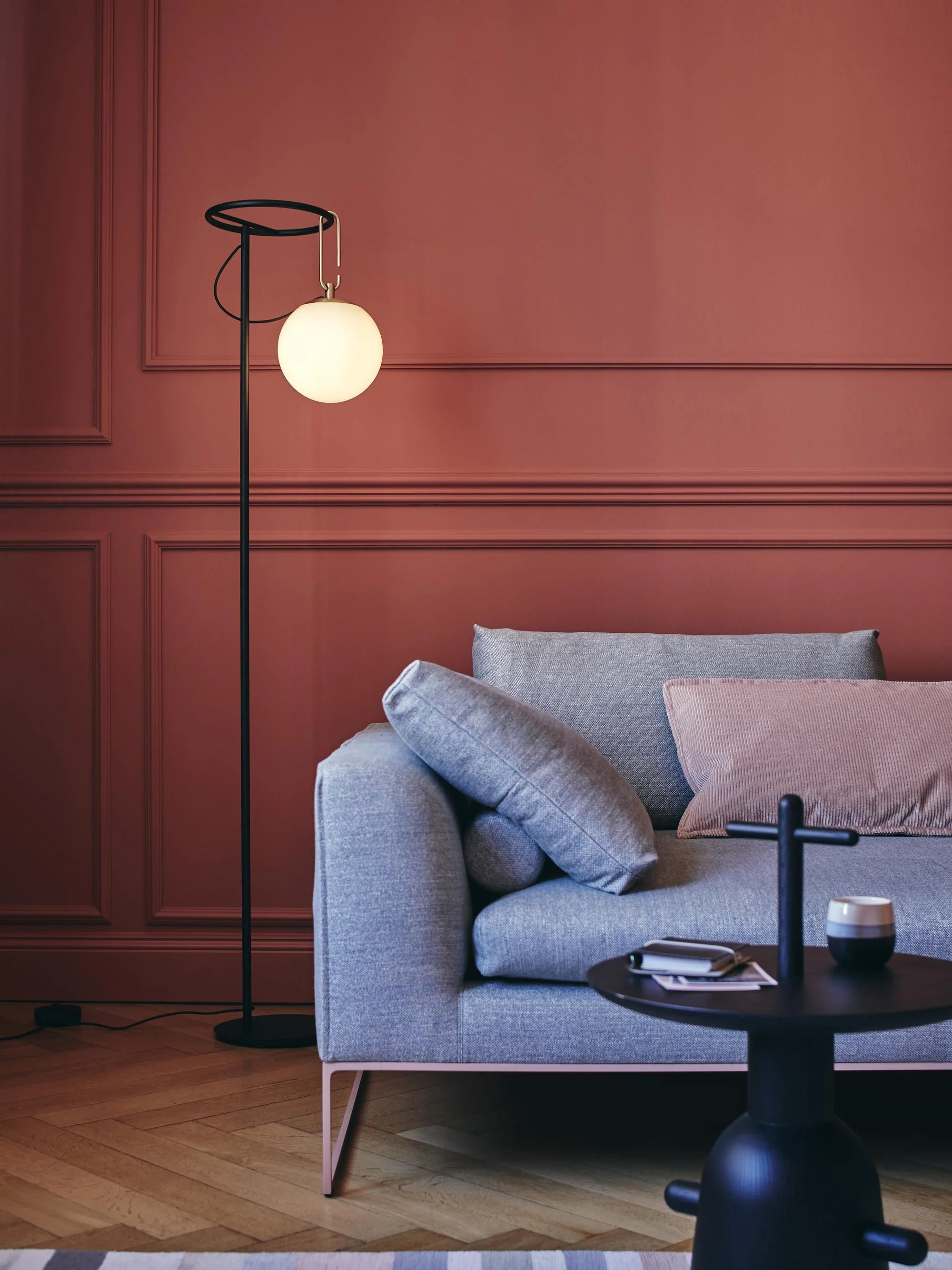 NH Floor Lamp Black with Brass and White