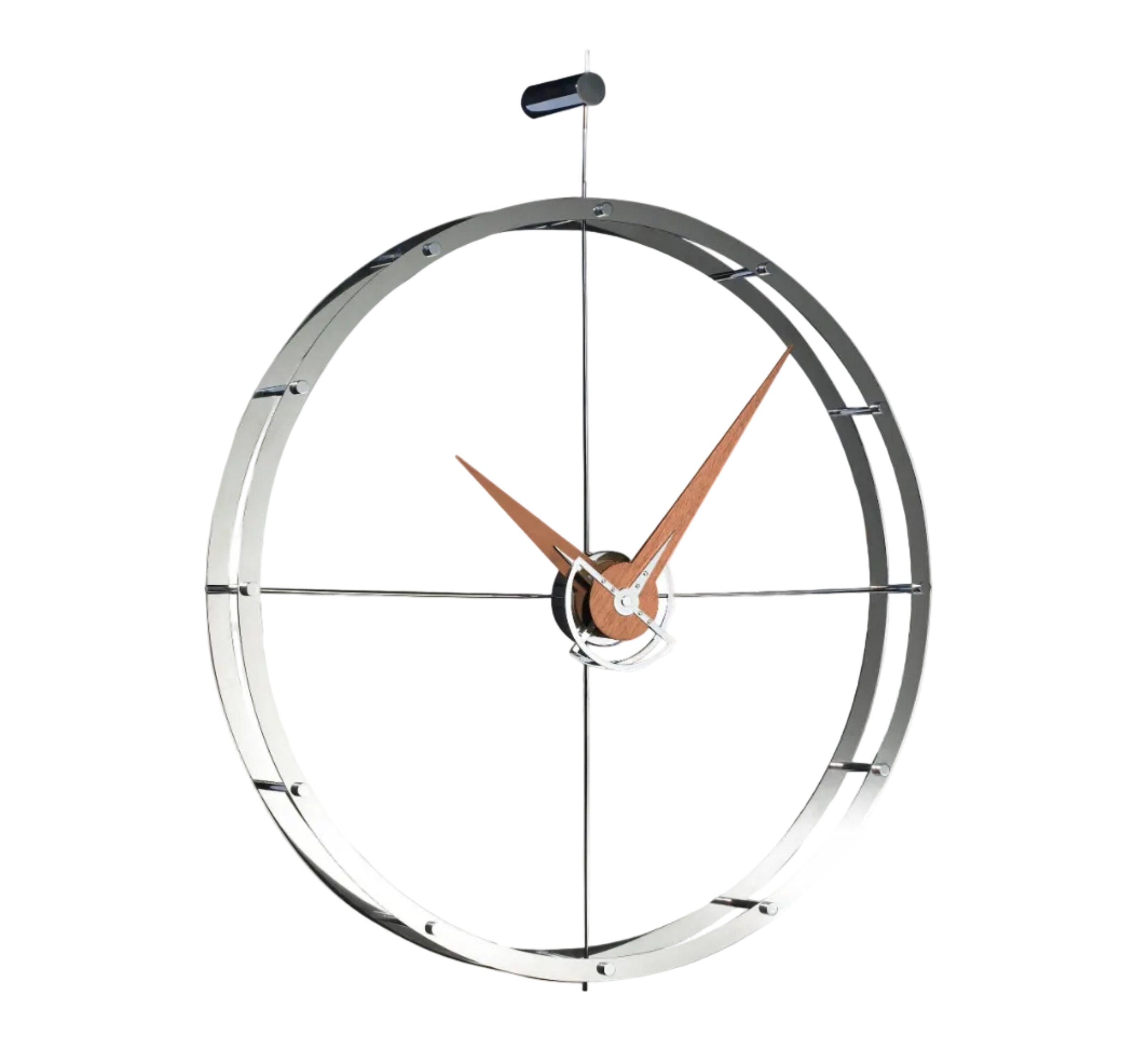 Nástěnné hodiny DOUBLE O chromované s ořechovým dřevem