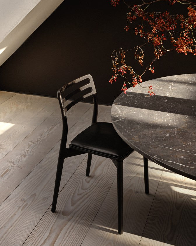 Round Table CABIN Gray Marble Top with Dark Oak Base