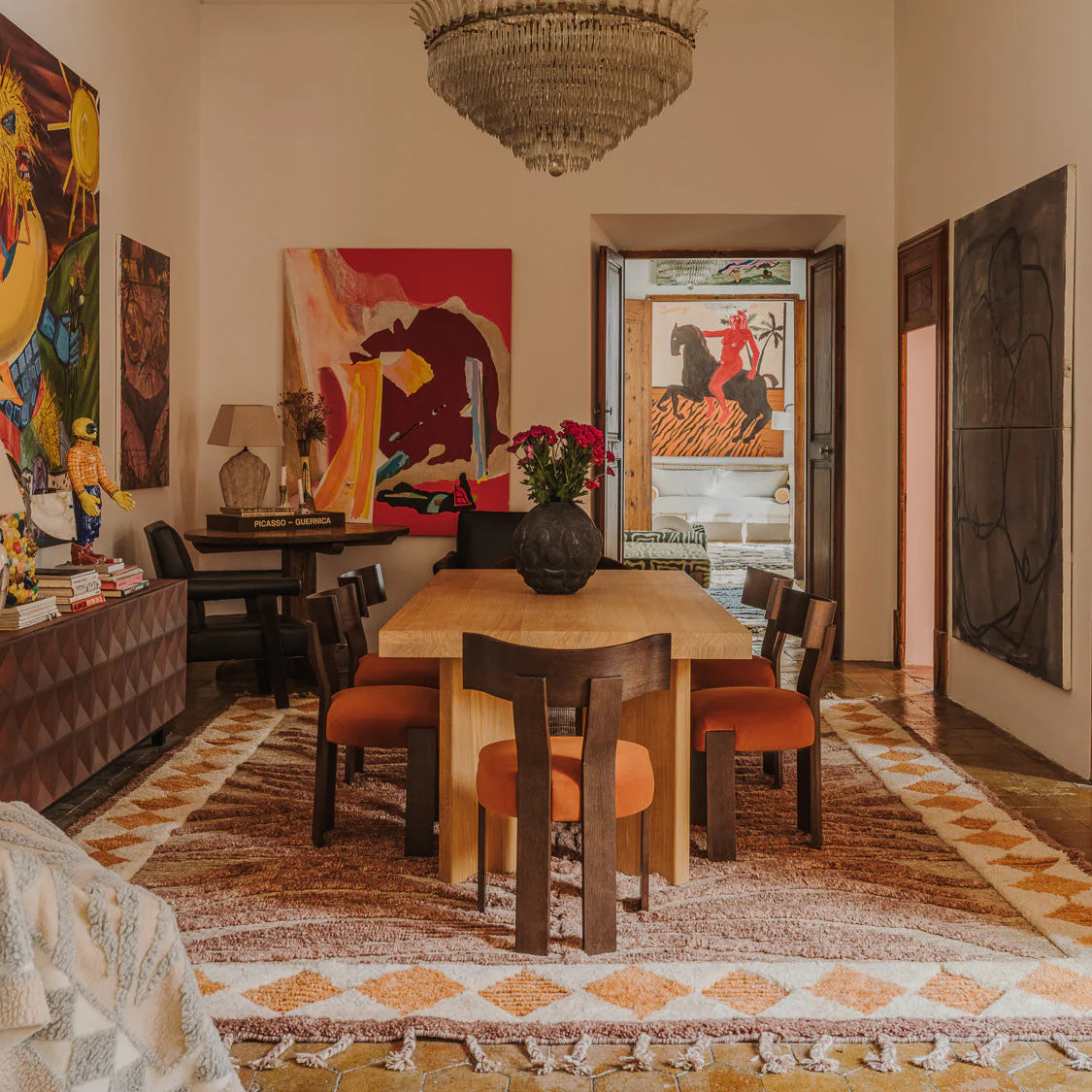 Vlněný koberec WILDCAT hnědo-oranžový s třásněmi