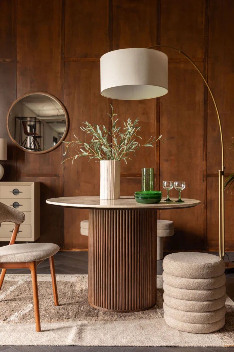 ARCHIE beige arc floor lamp with black marble