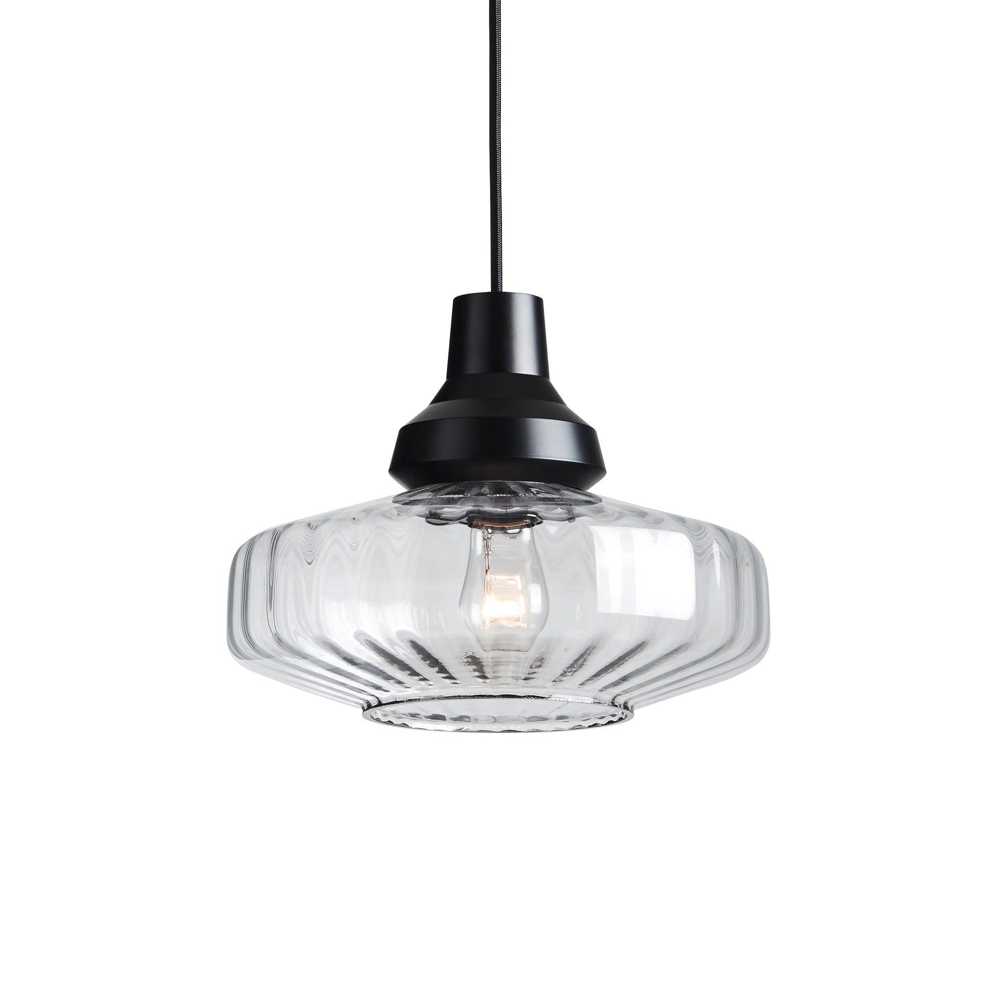 NEW WAVE OPTIC pendant lamp transparent glass with black finish