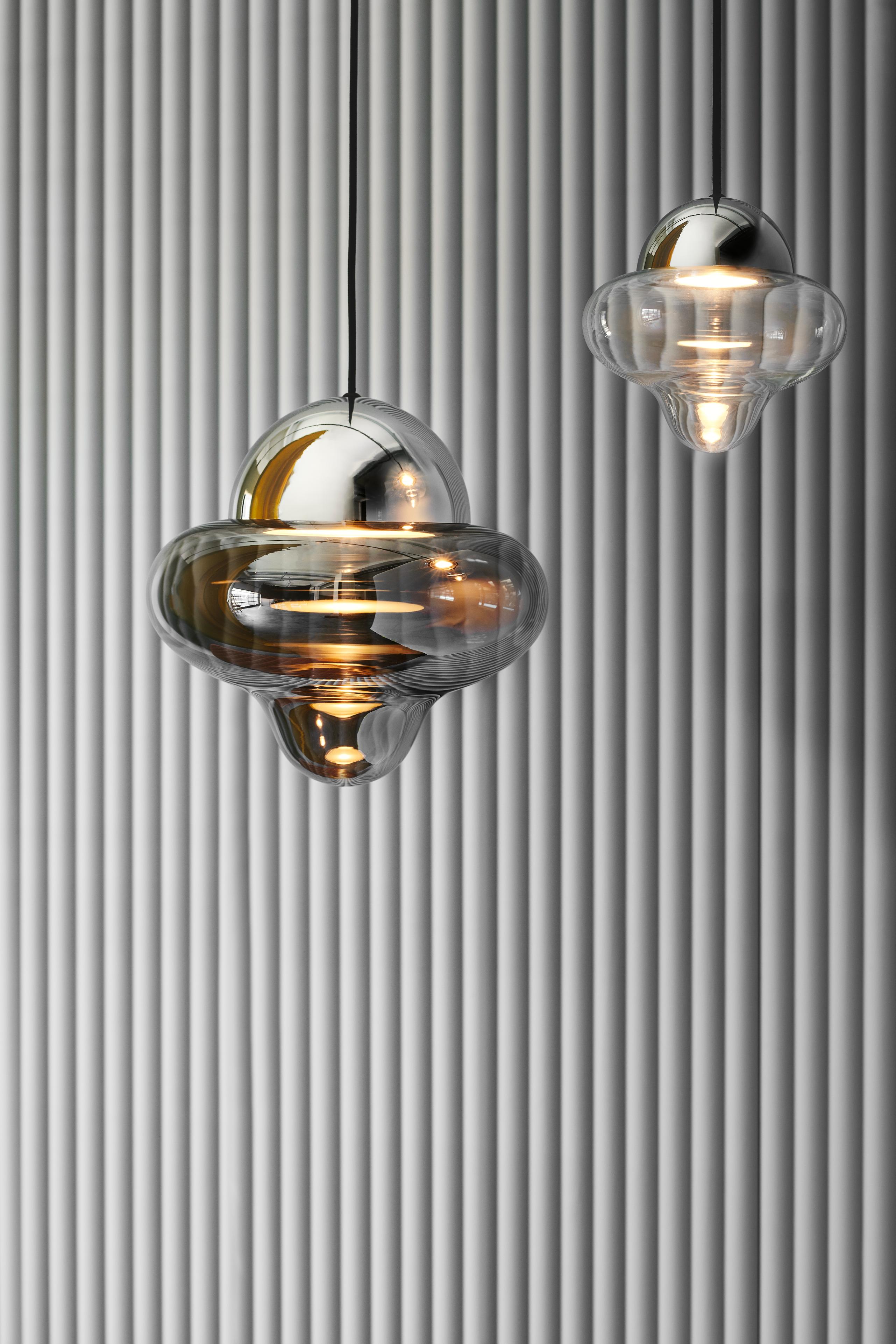 NUTTY pendant lamp with smoked glass and silver finish