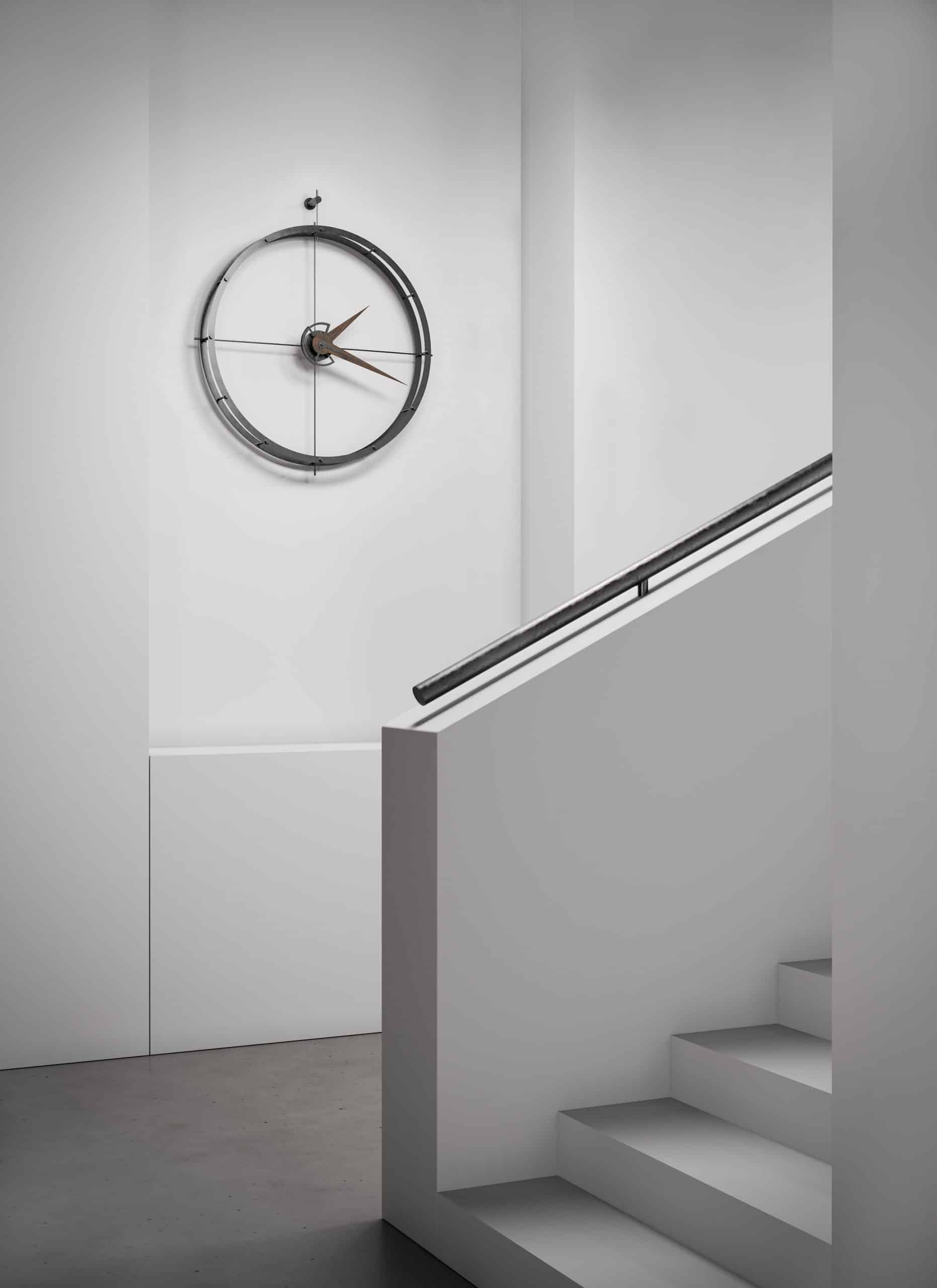 Nástěnné hodiny DOUBLE O chromované s ořechovým dřevem