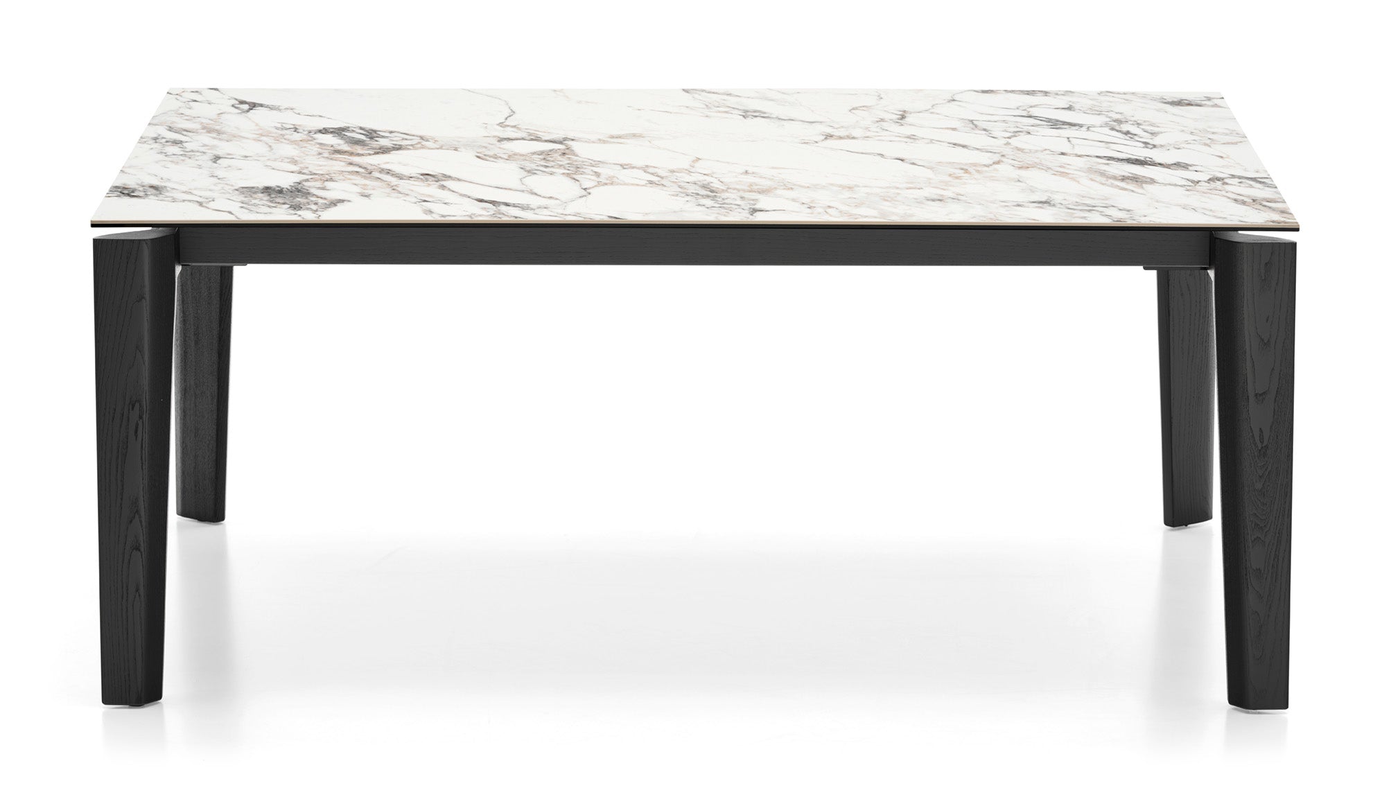 Extendable table DOGMA with a white top and black wooden base