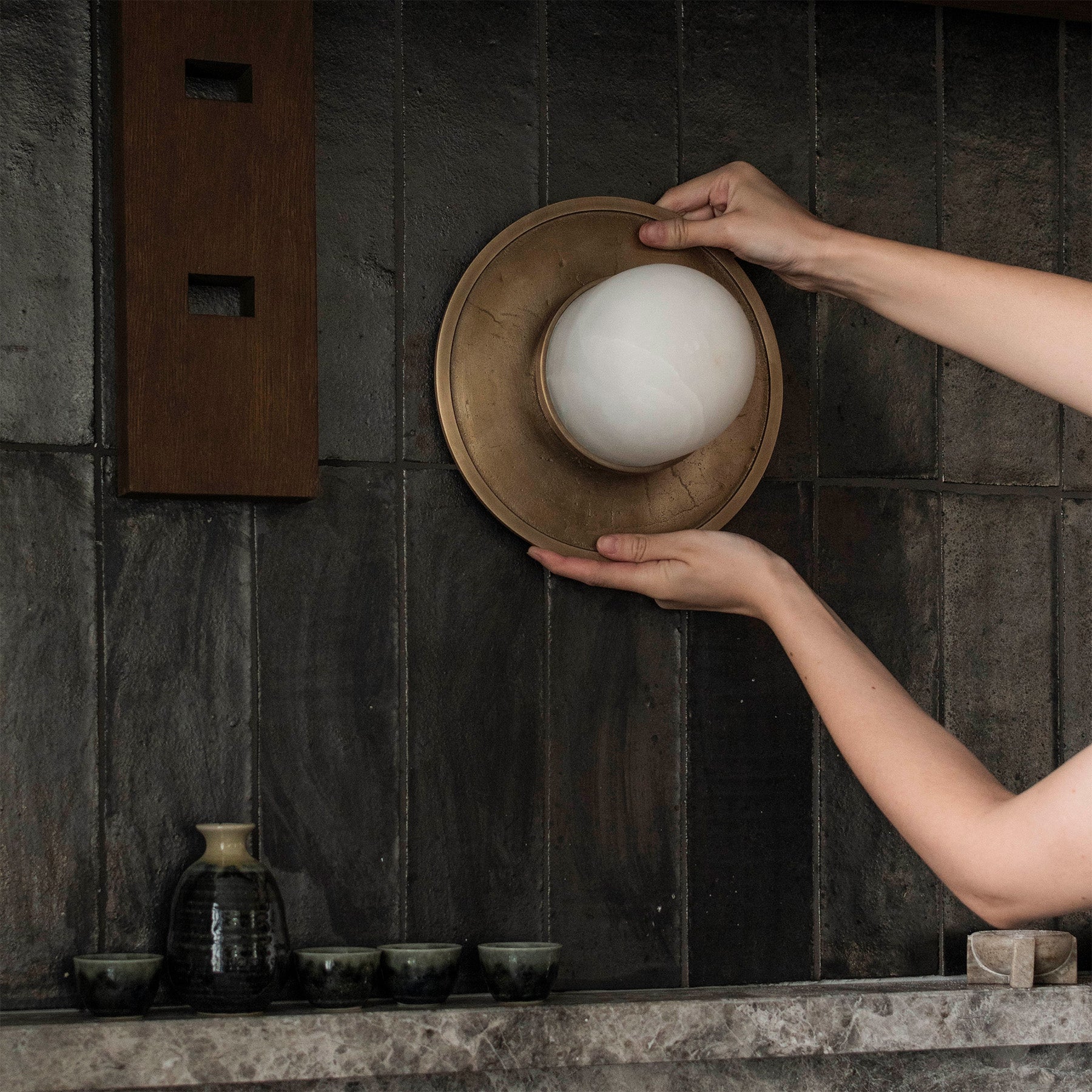 Plafon alabastrový FULL MOON kartáčovaný mosaz