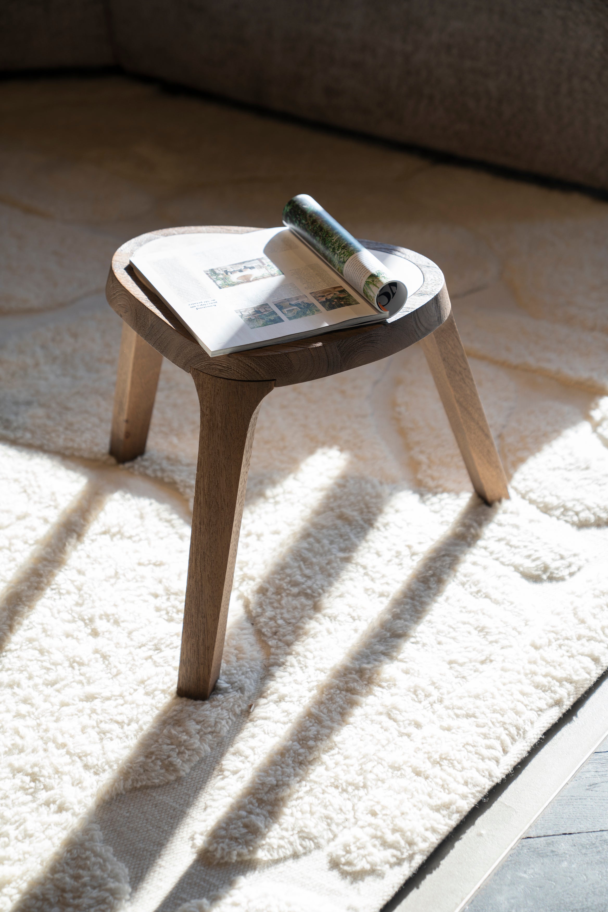 FRED Side Table Cream Marble with Wooden Base