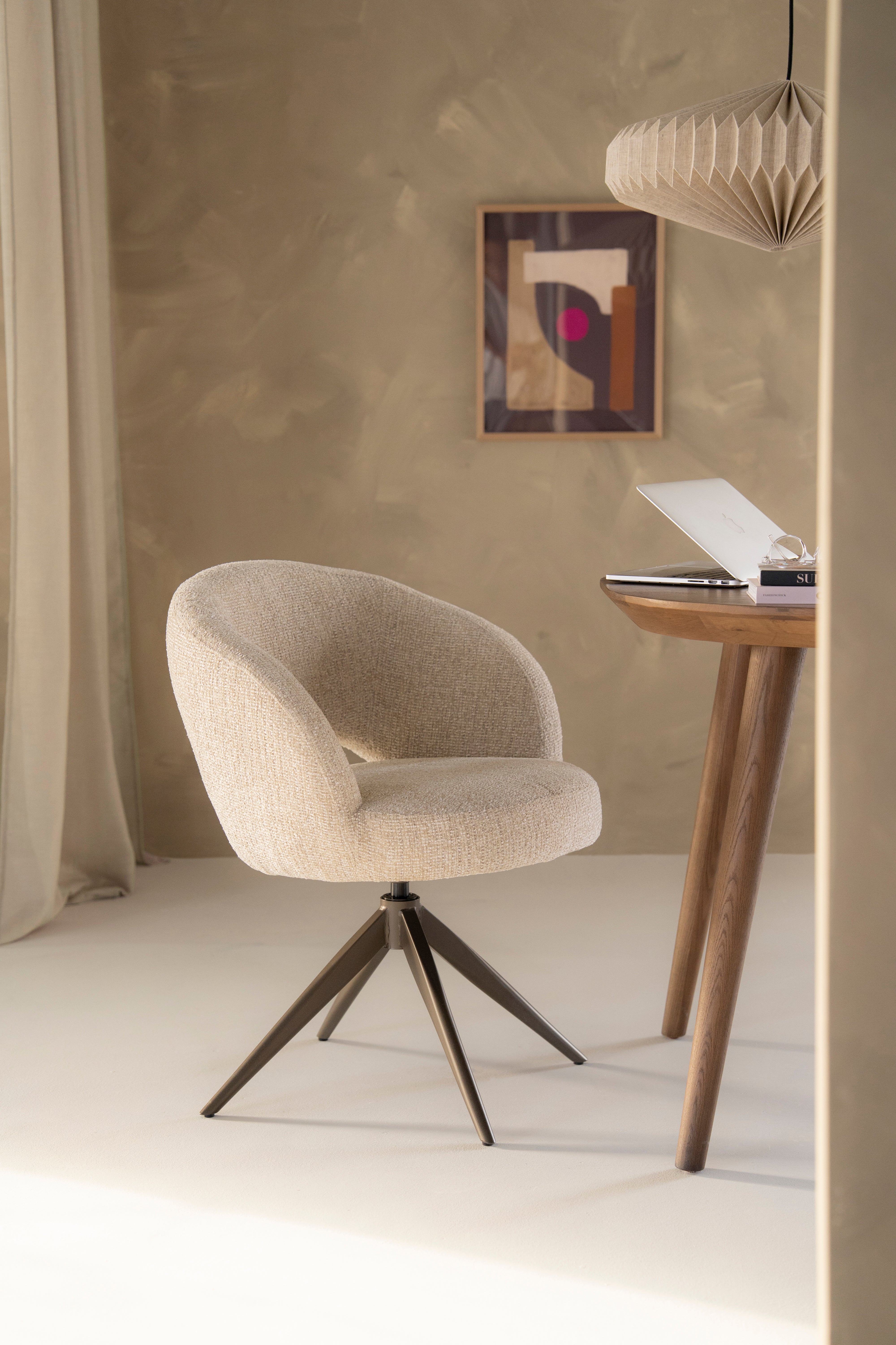 ALISSA swivel chair beige with dark brown base
