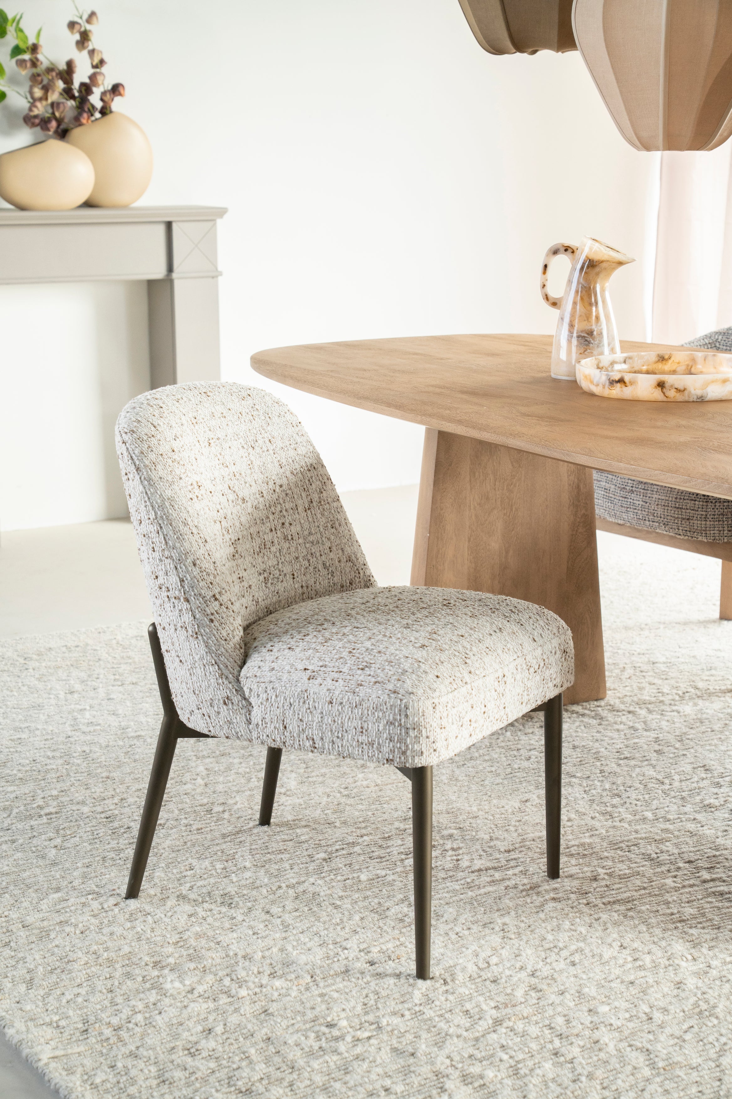 Tobias Chair in Beige with Dark Brown Base