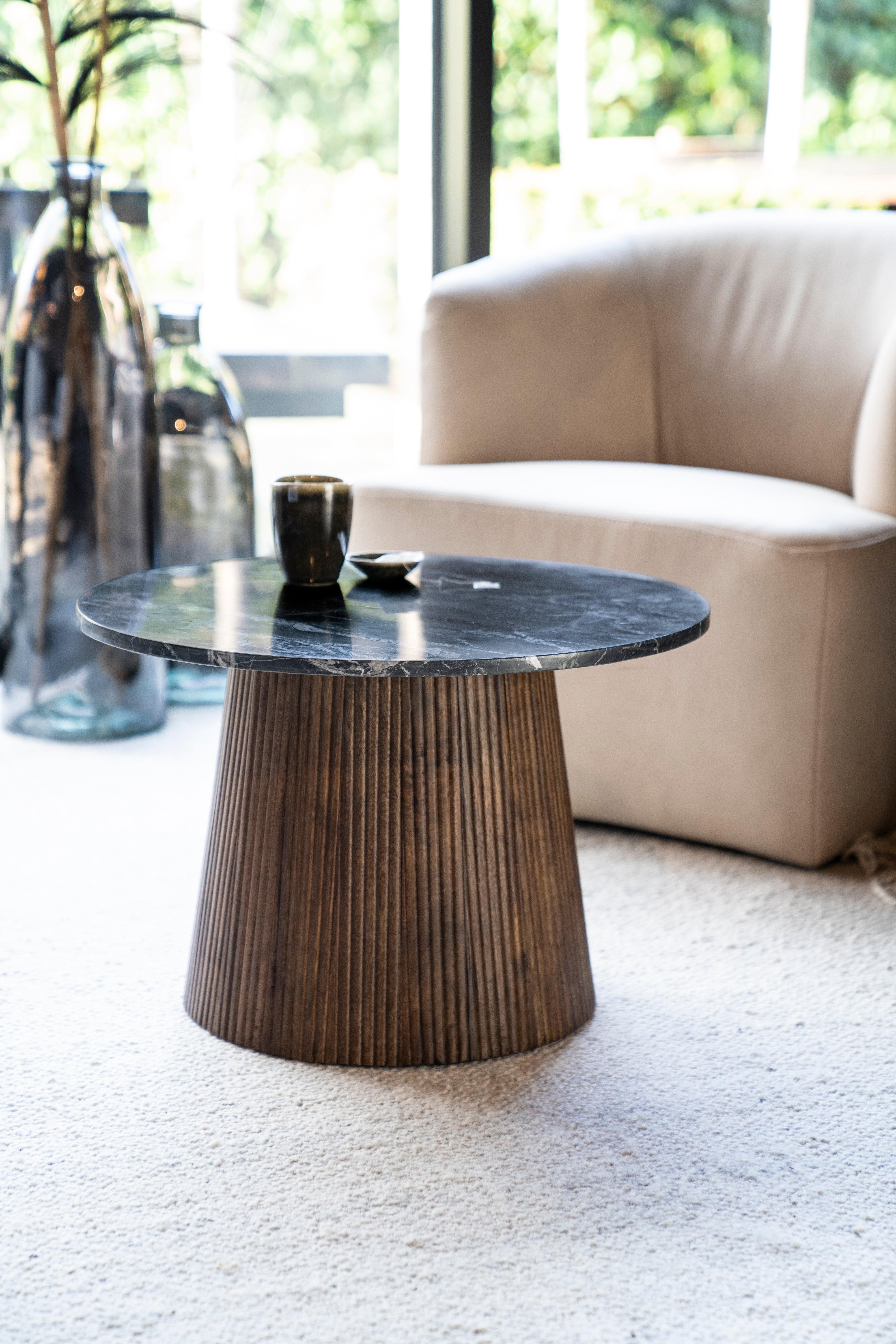 MAXIM side table made of mango wood with a marble top